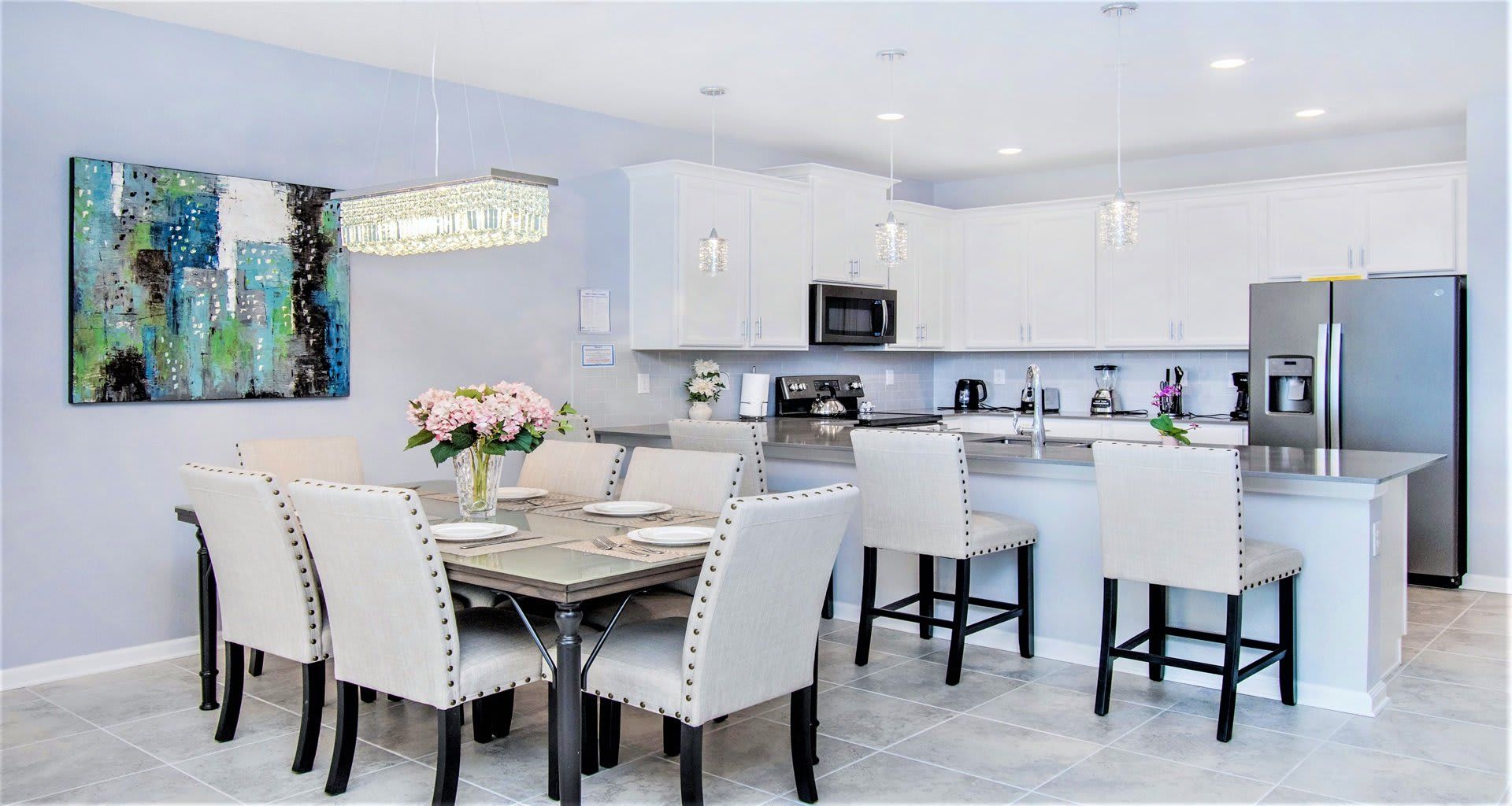 Ample dining space with a large table, perfect for hosting a family feast or gathering