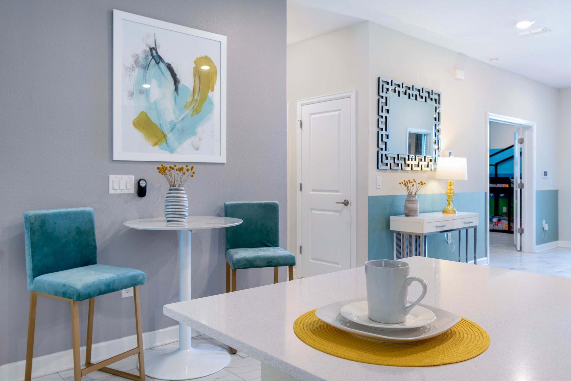 Cozy breakfast nook & modern decor for a relaxing morning vibe!