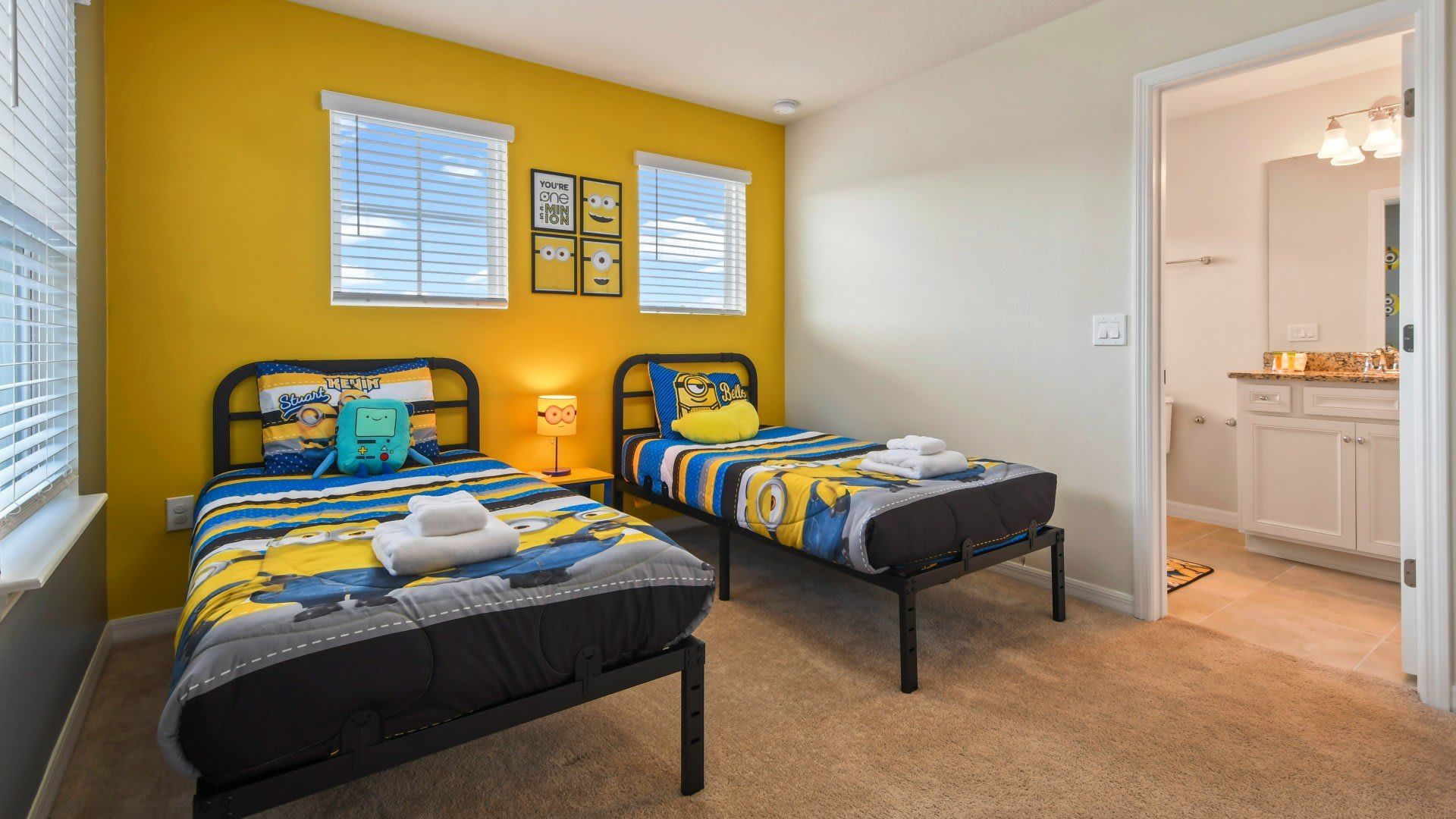 Kids will love the upstairs bedroom with a cool minions theme.