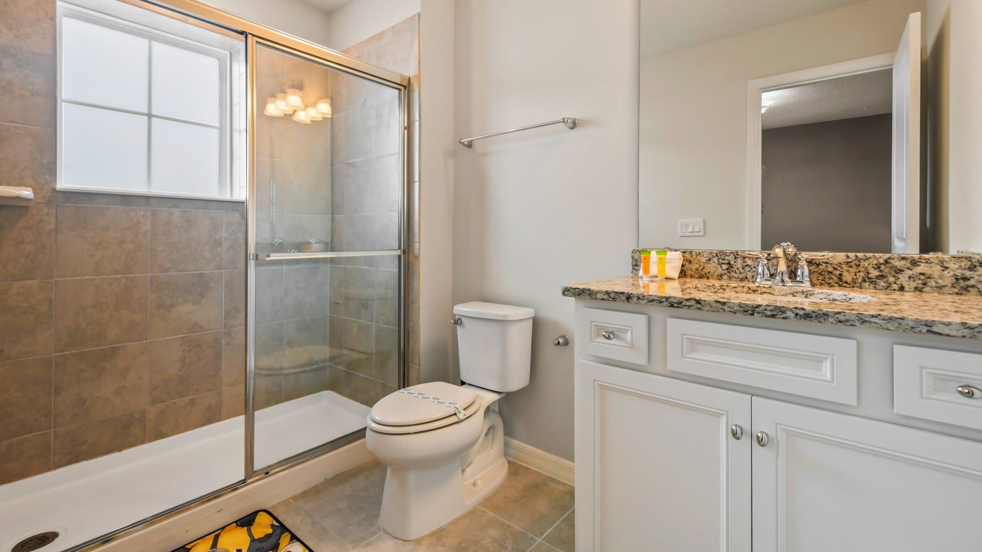 Spotless, sanitized full bathroom ensuring cleanliness and hygiene for a refreshing experience
