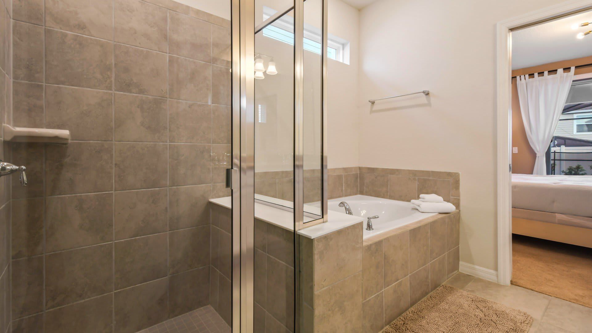 Spotless, sanitized full bathroom ensuring cleanliness and hygiene for a refreshing experience