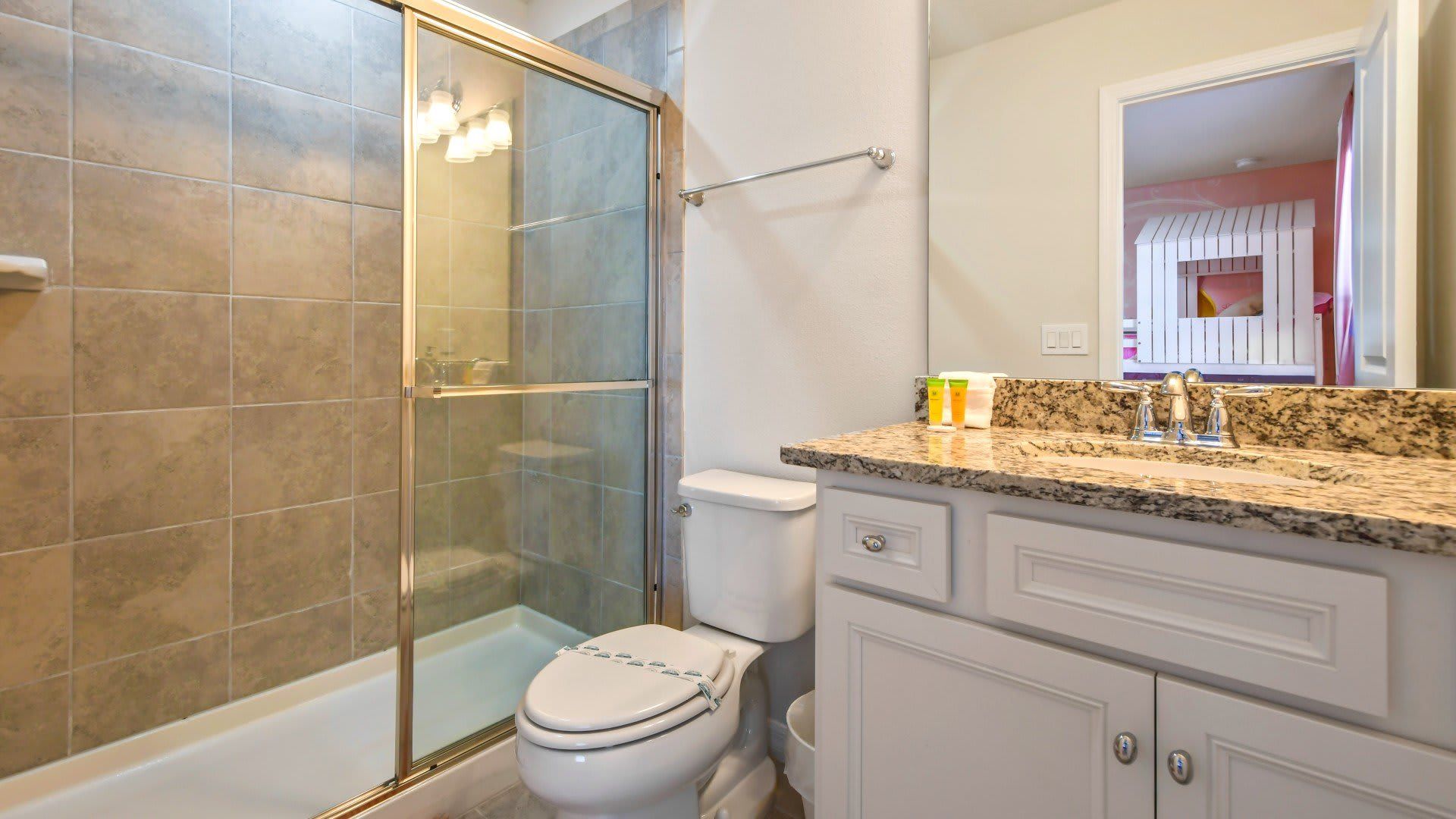 Spotless, sanitized full bathroom ensuring cleanliness and hygiene for a refreshing experience