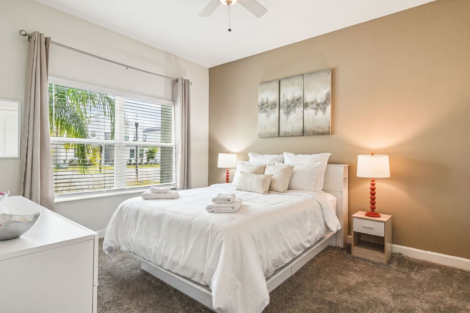 Luxurious queen bedroom, blending elegance and comfort for a serene and indulgent sleeping space
