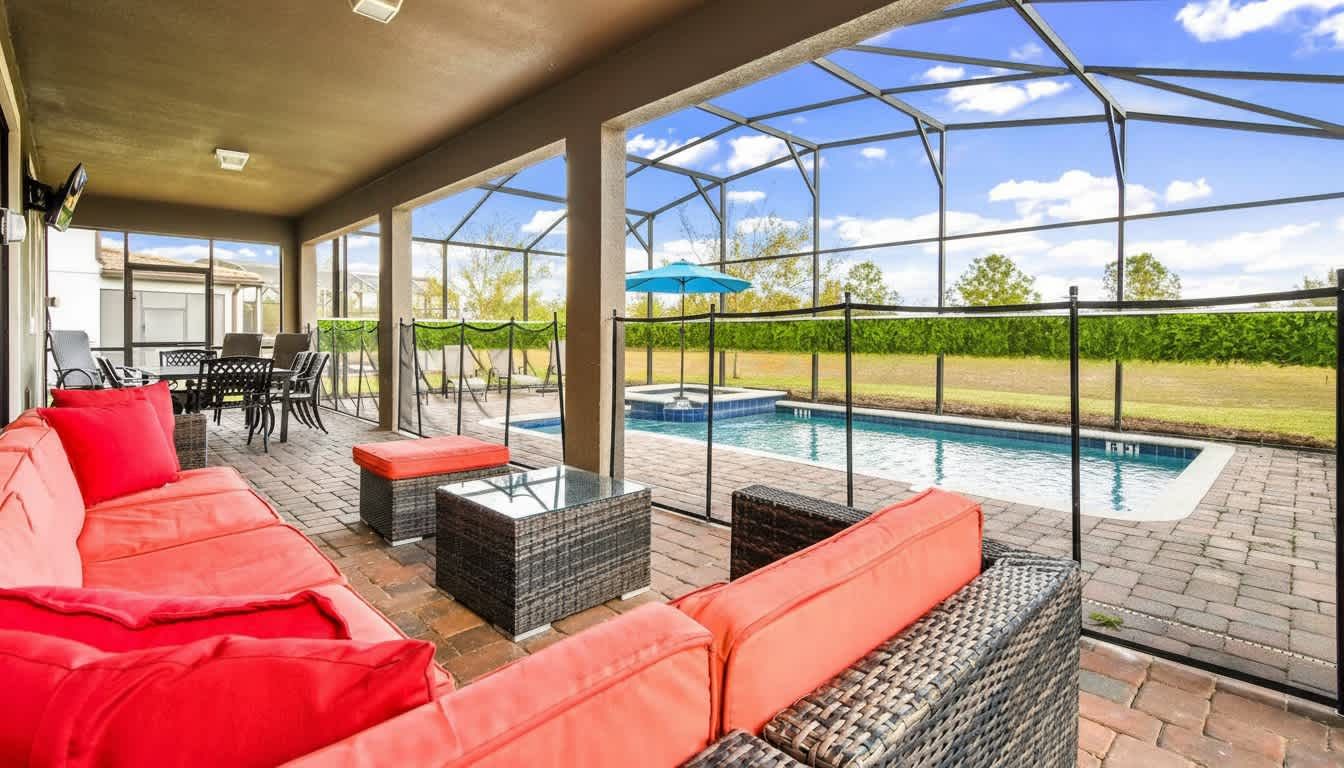 Poolside outdoor seating, offering a relaxed and comfortable setting for leisure and enjoyment.