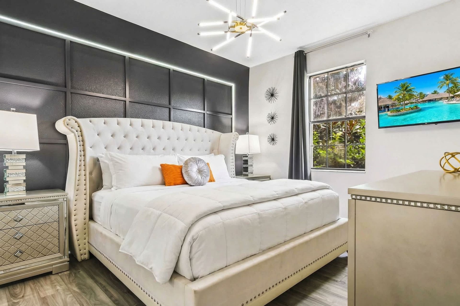 Luxurious queen bedroom, blending elegance and comfort for a serene and indulgent sleeping space