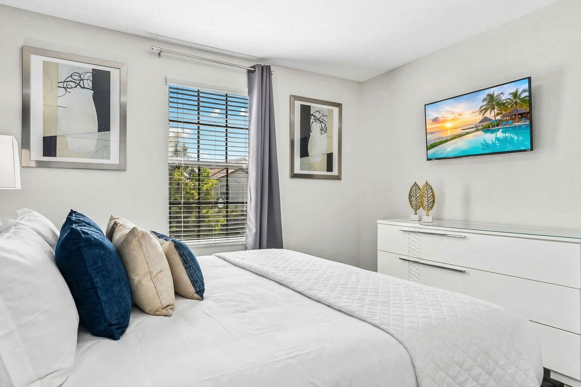 Comfortable king bed in a spacious bedroom, ensuring restful nights and a luxurious atmosphere