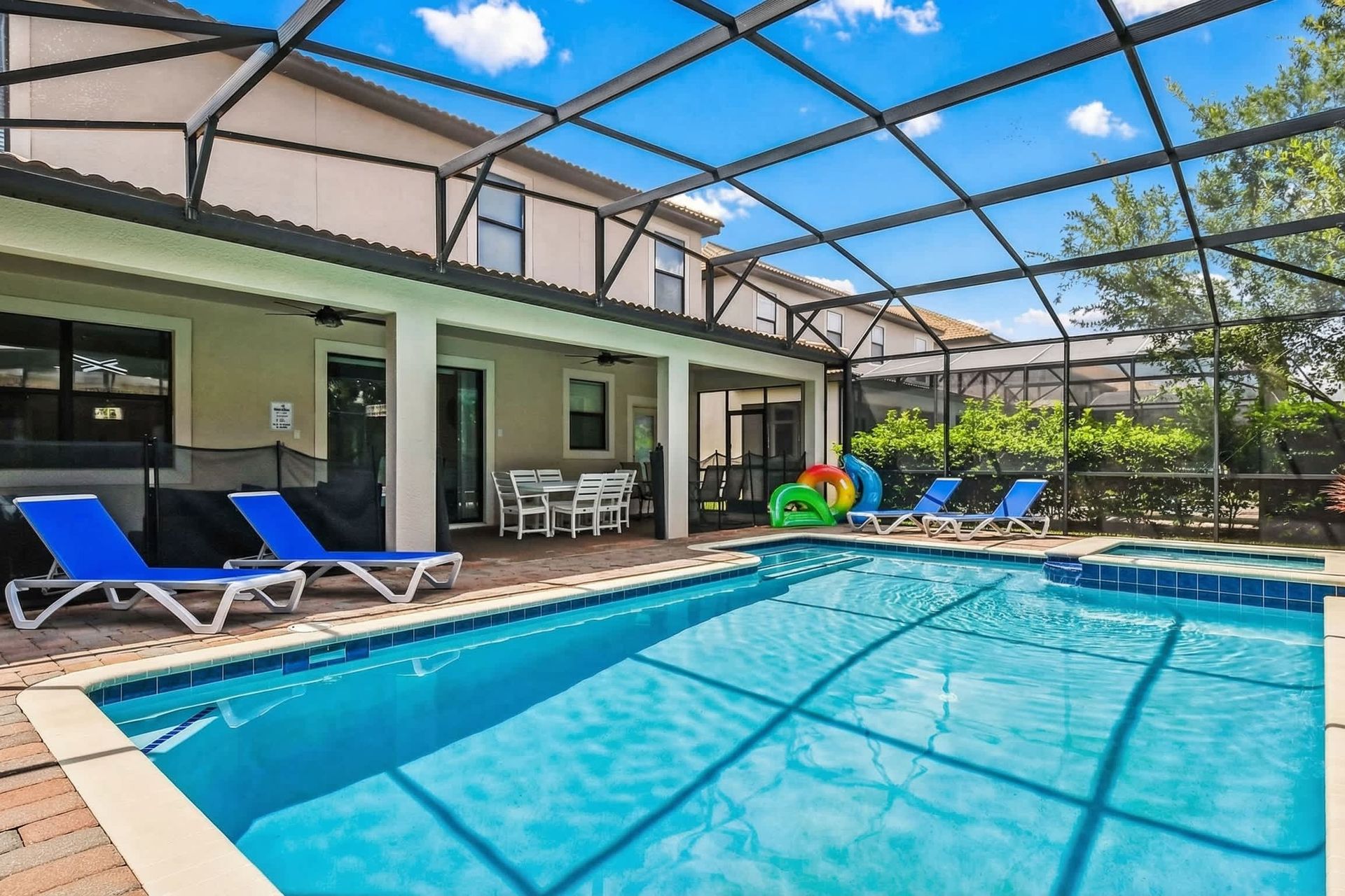 Screened outdoor pool, blending the joys of swimming with a sheltered and private oasis