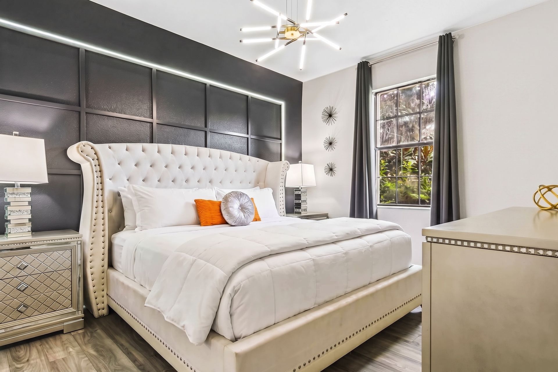 Luxurious queen bedroom, blending elegance and comfort for a serene and indulgent sleeping space