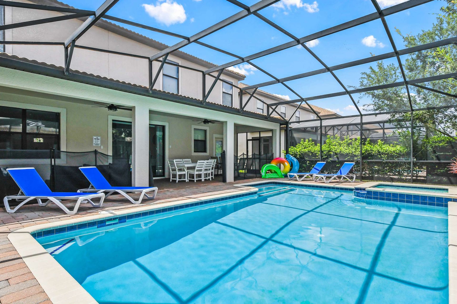 Screened outdoor pool, blending the joys of swimming with a sheltered and private oasis