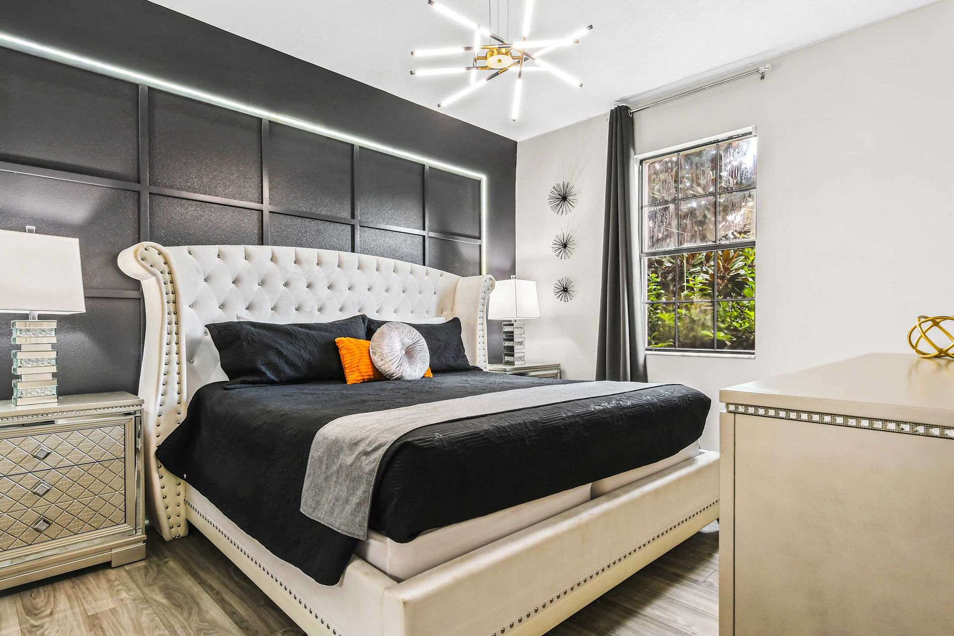 Luxurious queen bedroom, blending elegance and comfort for a serene and indulgent sleeping space