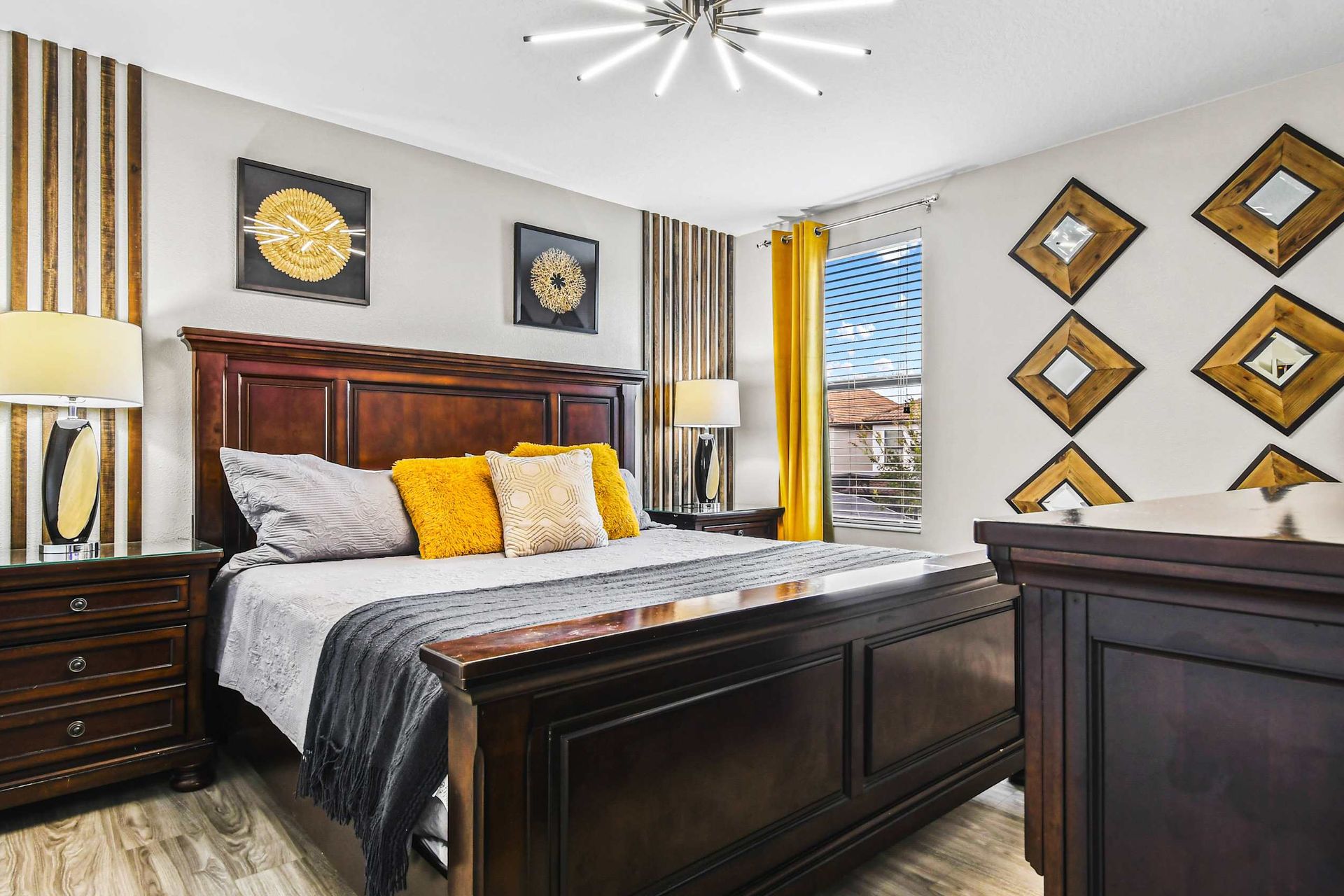 Comfortable king bed in a spacious bedroom, ensuring restful nights and a luxurious atmosphere