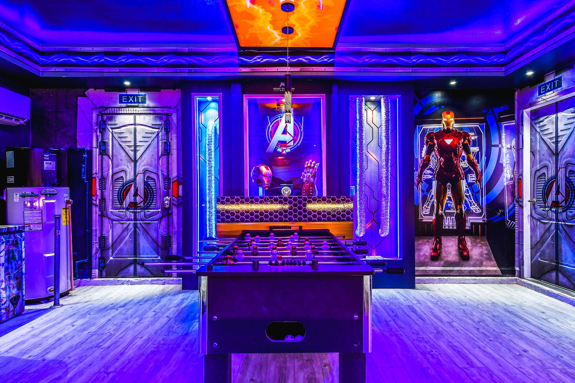 Avengers-themed game room, providing an immersive and exciting space for fans to enjoy gaming and entertainment