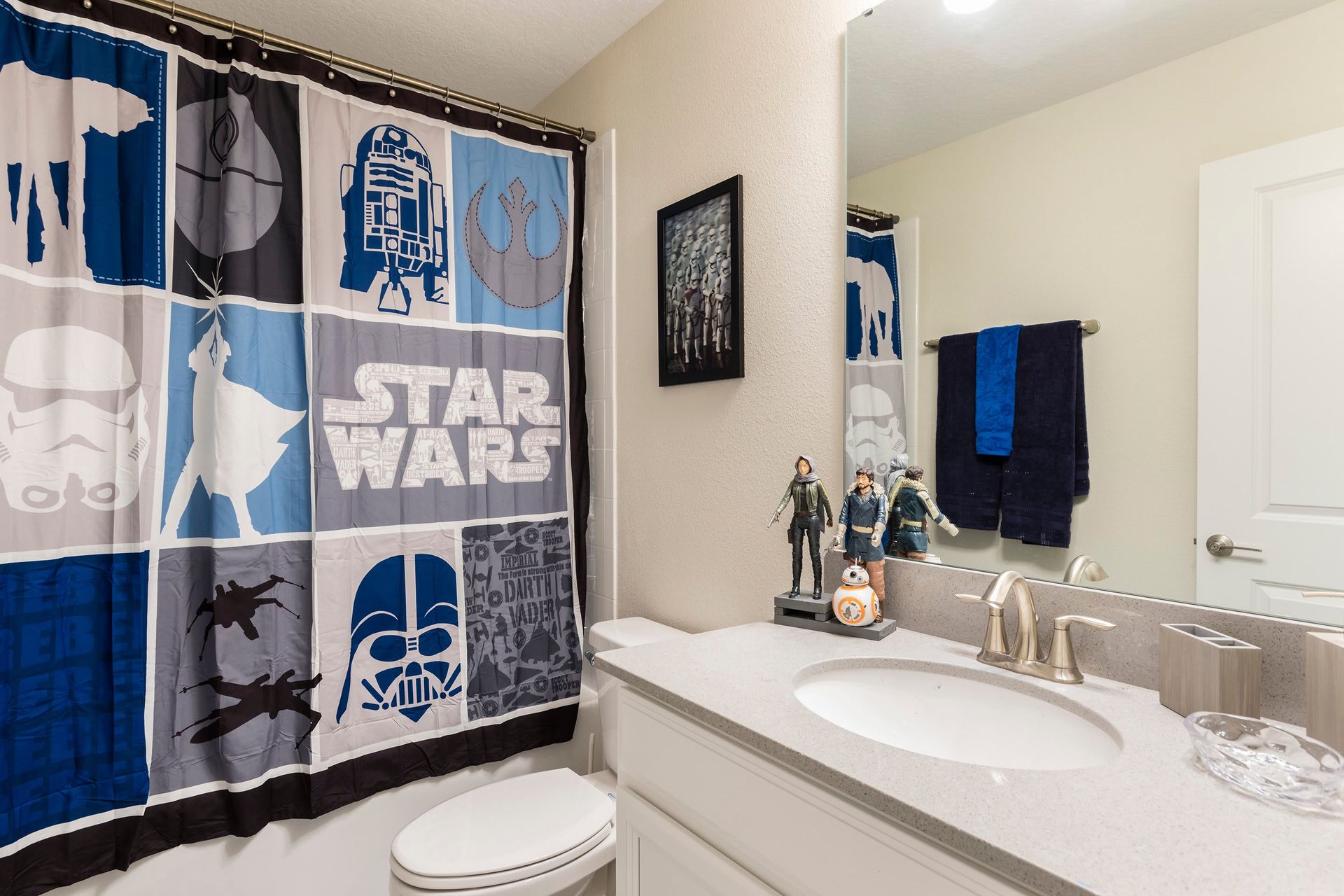Star Wars-themed bathroom with fun decor and galactic vibes!