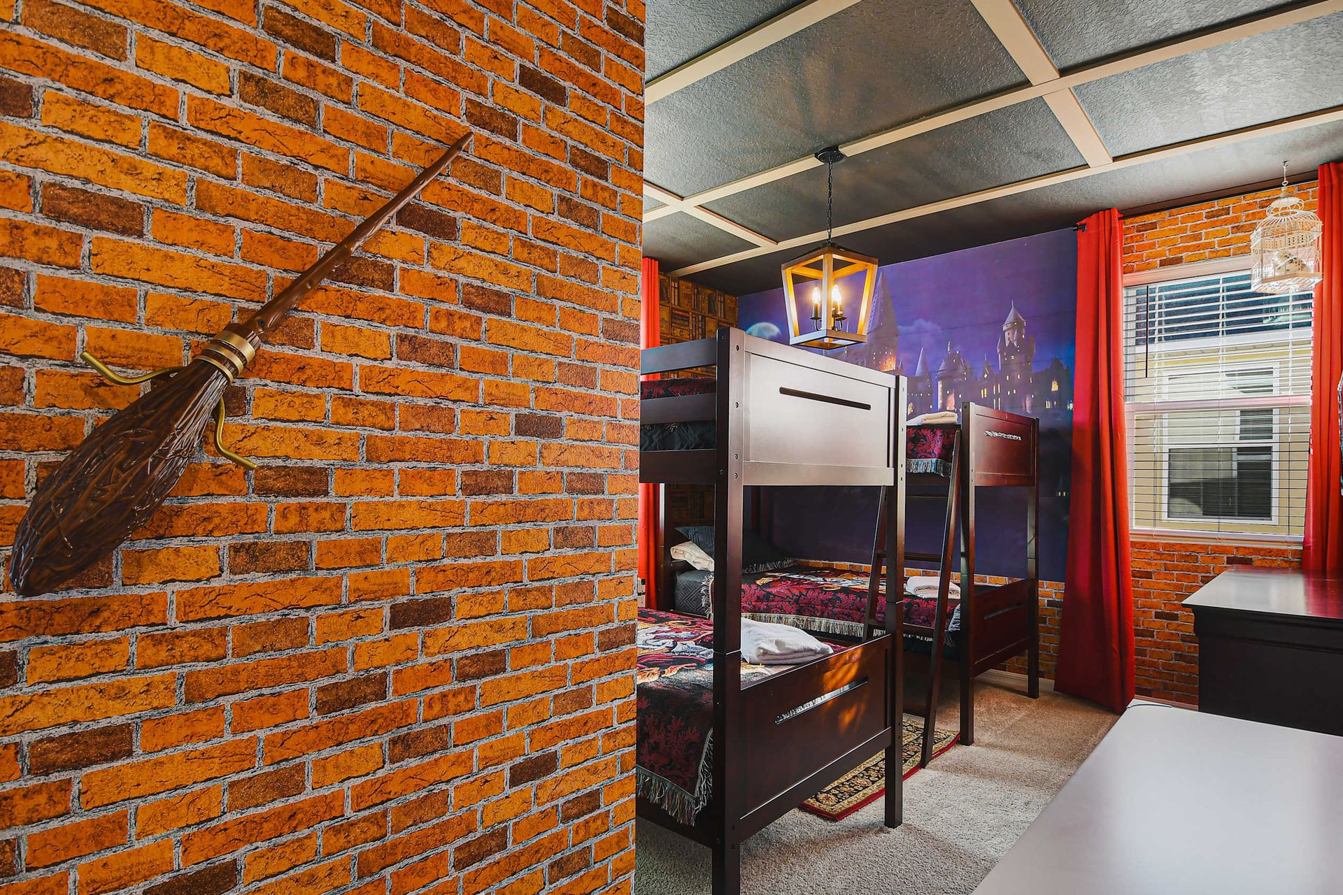 Efficient and fun space with two bunk beds, providing comfortable sleeping arrangements for multiple guests