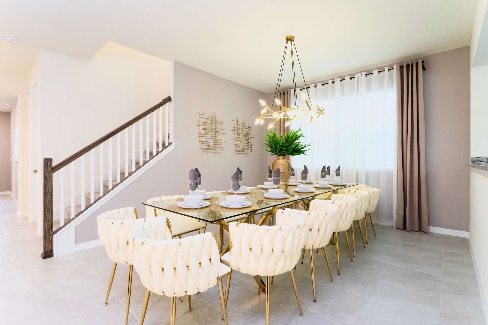 Elegant setting with a 14-seater, ensuring a spacious and inviting atmosphere for large gatherings