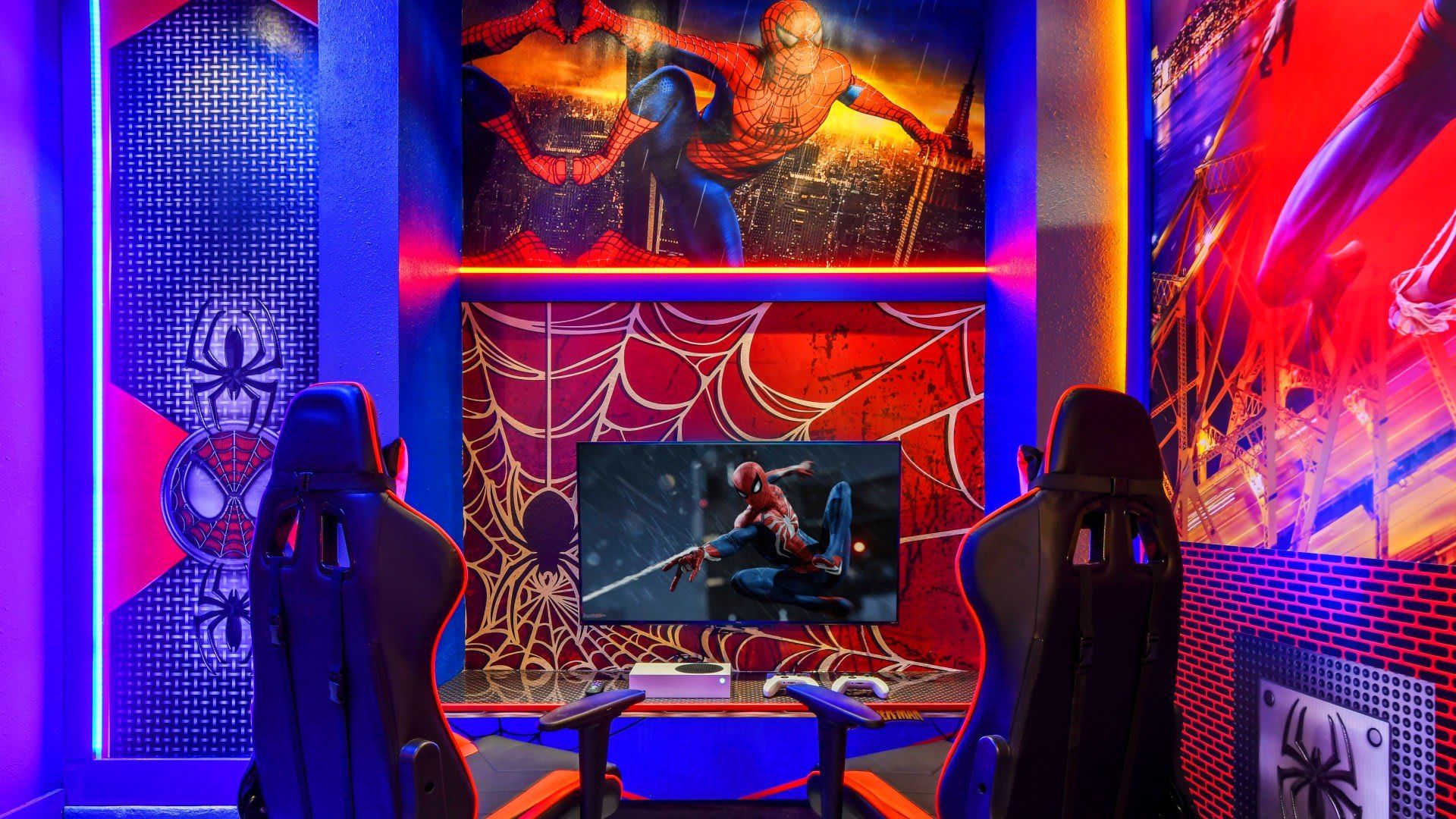 Experience Spider-Man excitement with decor and games