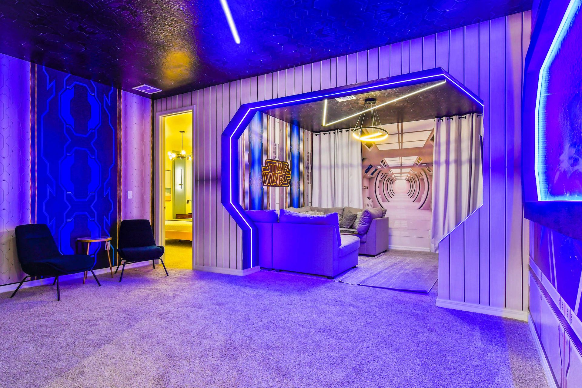 Unwind in a Star Wars-inspired space, featuring decor that captures the essence of the iconic galaxy far, far away