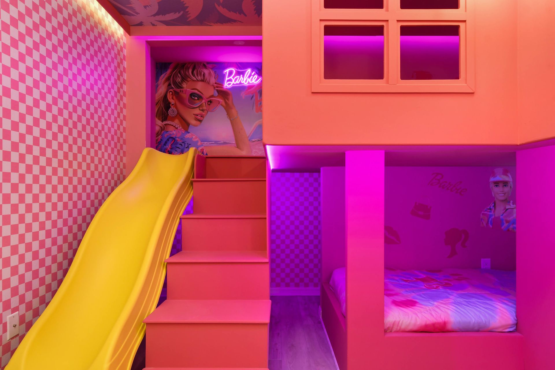 Barbie-inspired paradise with a fun slide and vibrant, playful colors!