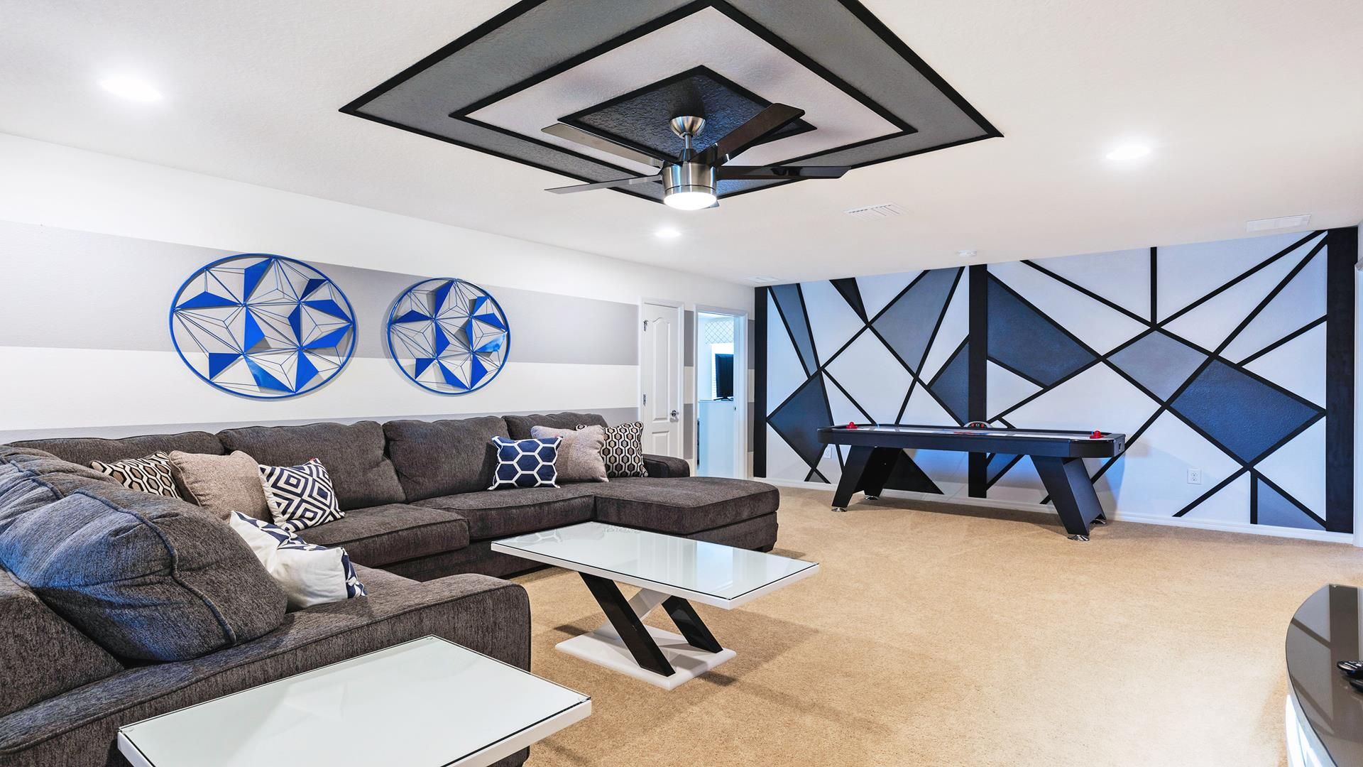 Exciting space with a pool table and foosball