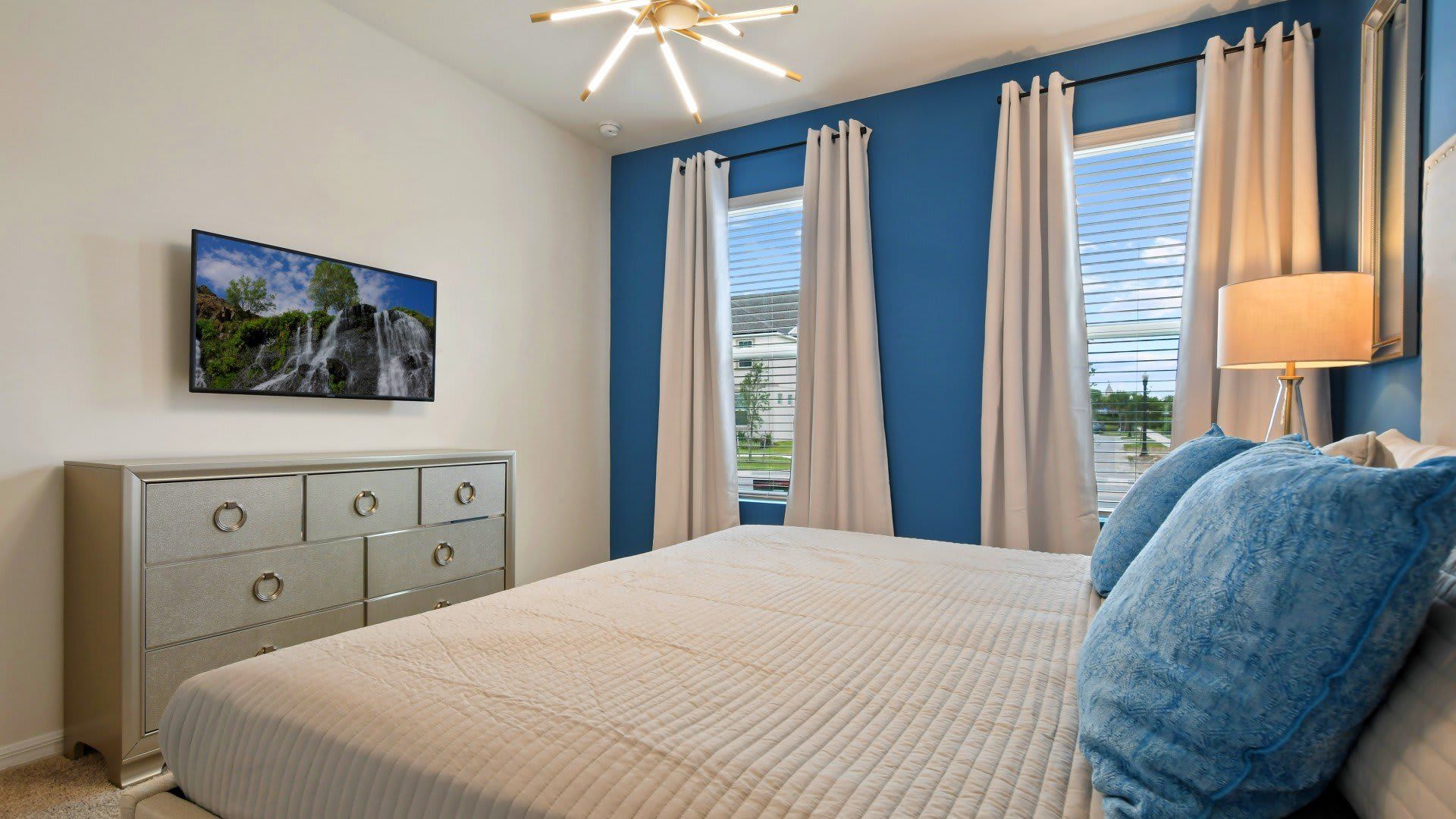 Opulent sleeping quarters showcasing a regal king-sized bed