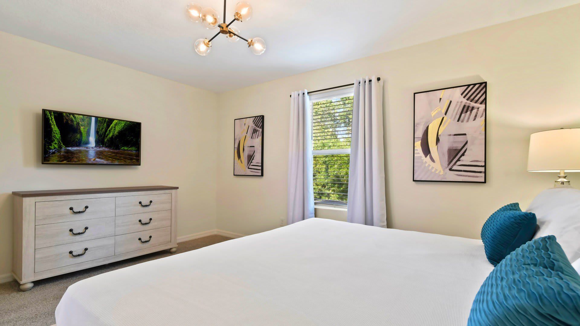 Opulent sleeping quarters showcasing a regal king-sized bed.