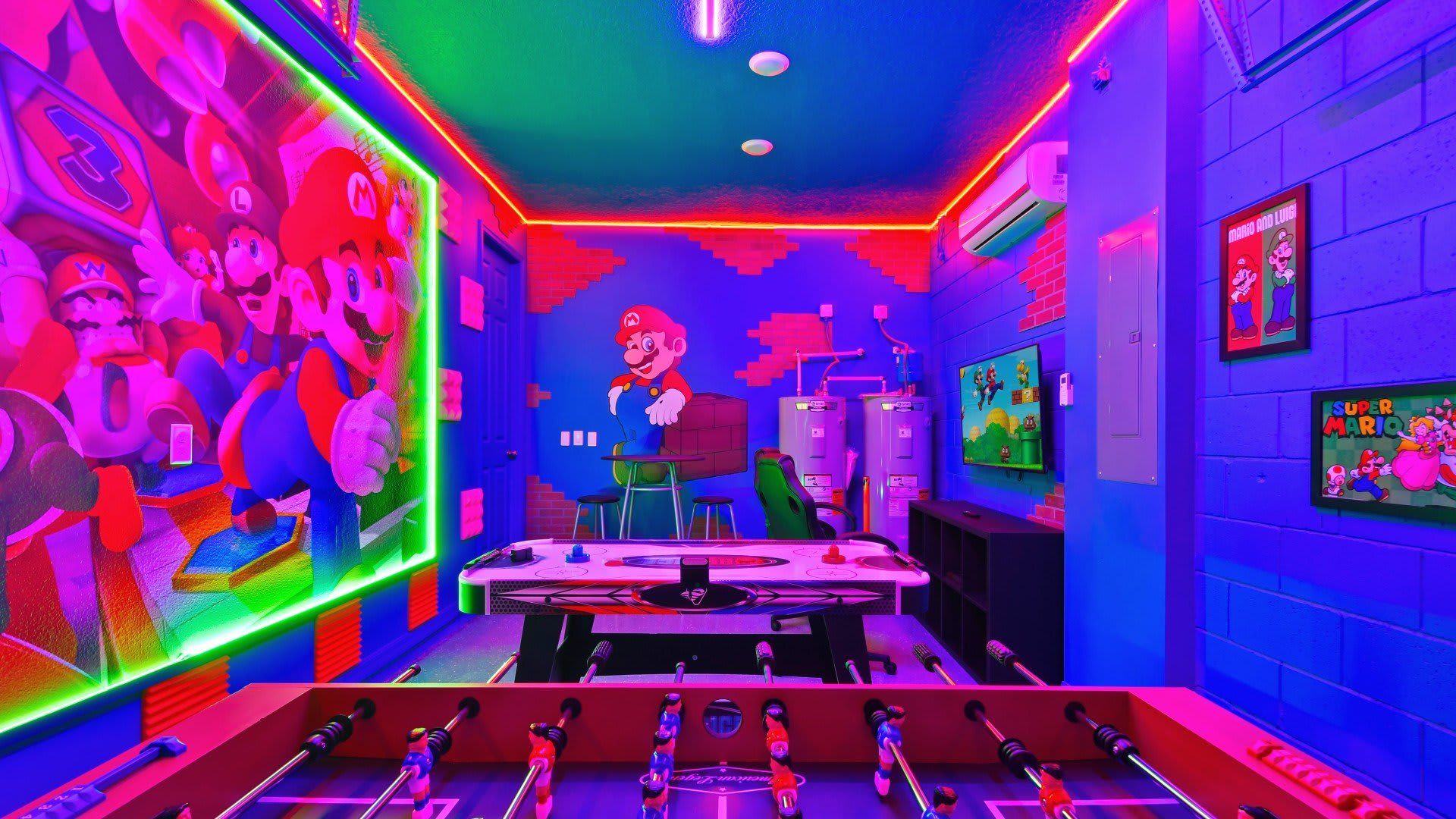 Game Room: Exciting space with a pool table and foosball setup.