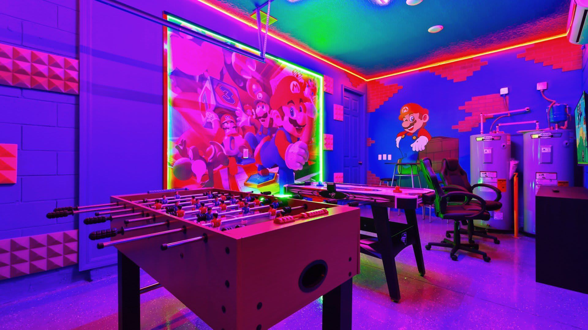 Game Room: Exciting space with a pool table and foosball setup.