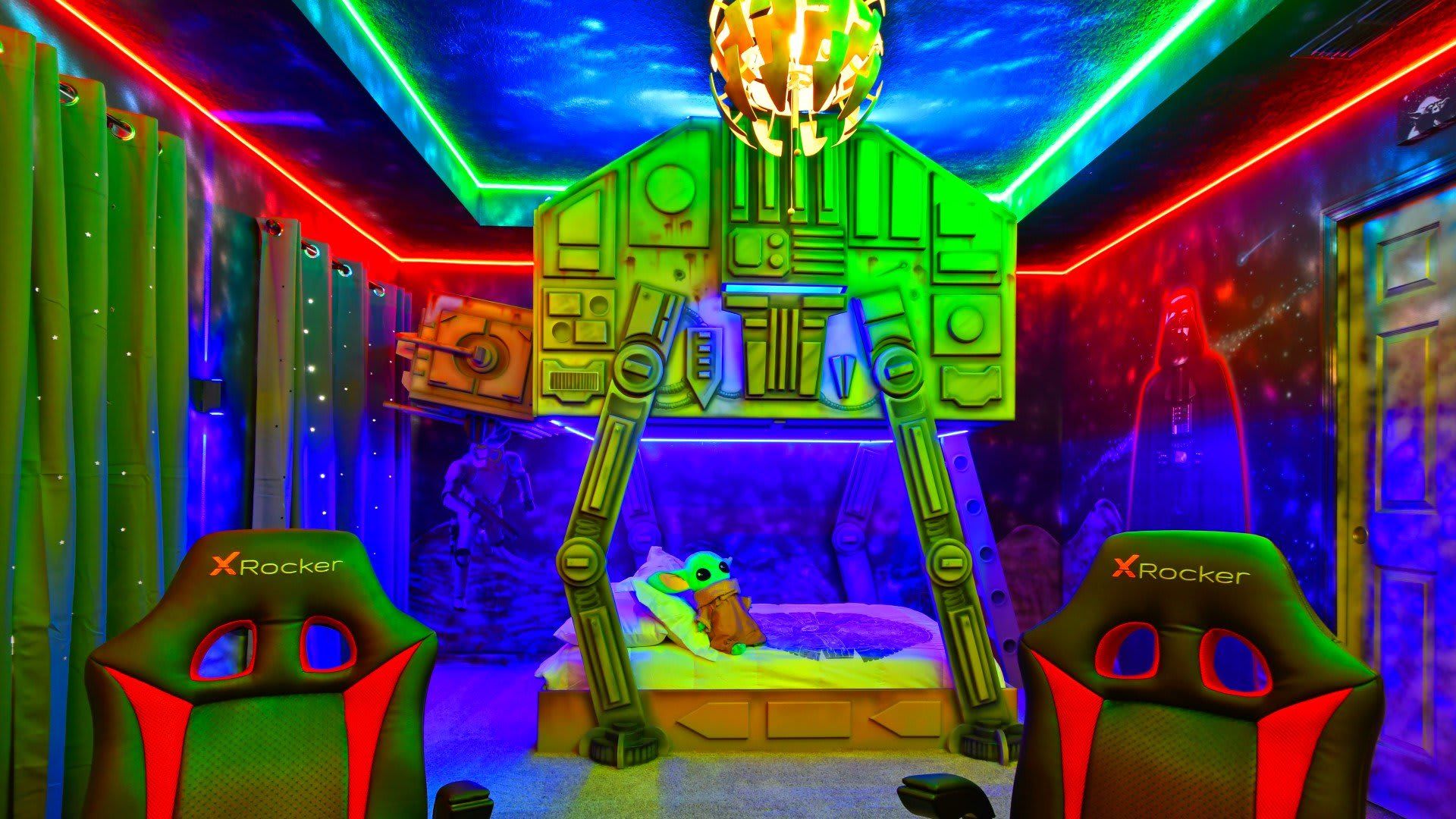 Immerse in the Star Wars universe with a playful full bunk bed setup.