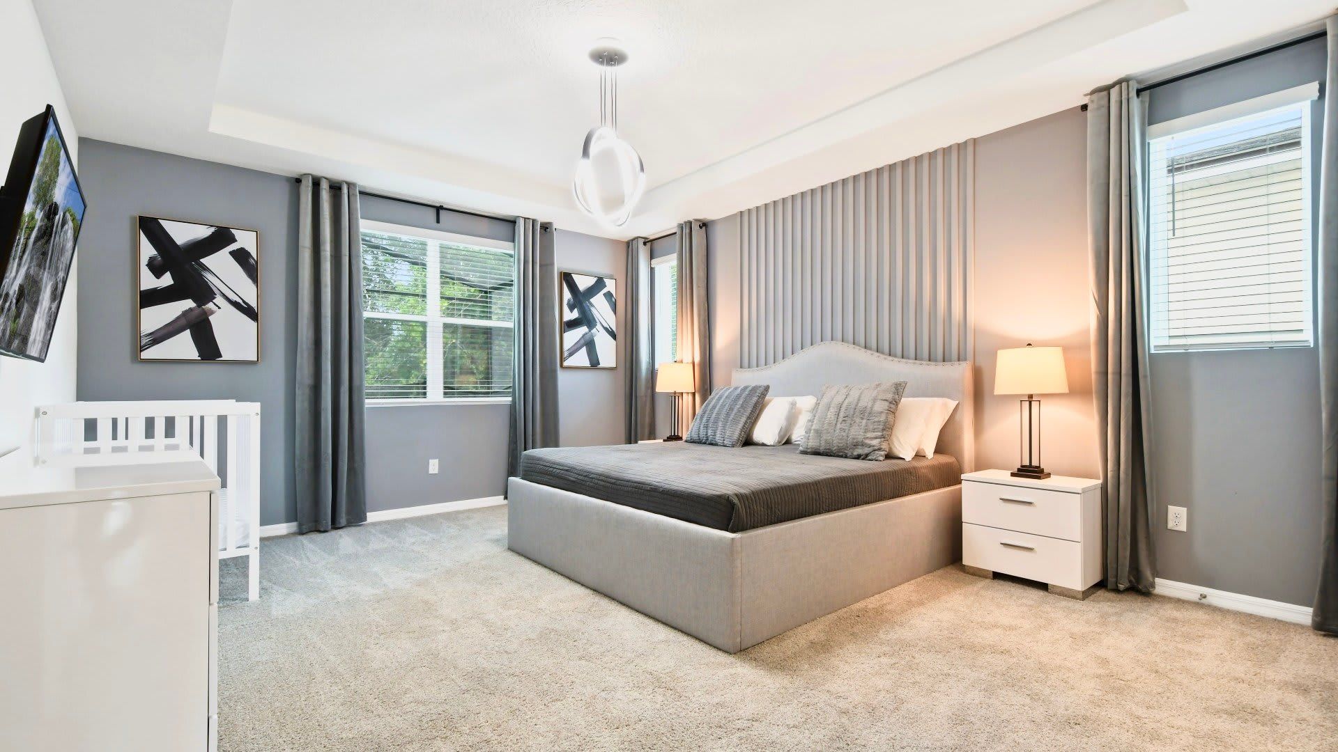 Opulent sleeping quarters showcasing a regal king-sized bed