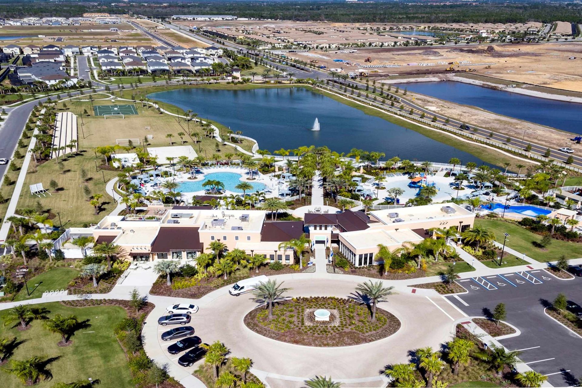 Resort-style community with pools, lake views, waterslides, and top-tier amenities.
