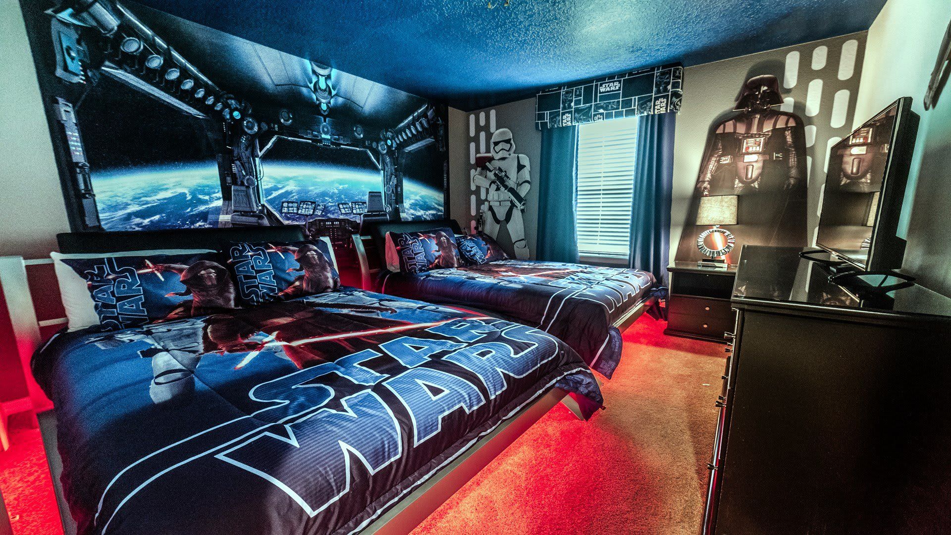 Relax in style in our elegant Star Wars Themed bedroom, offering you a comfortable retreat after a day of exploration.