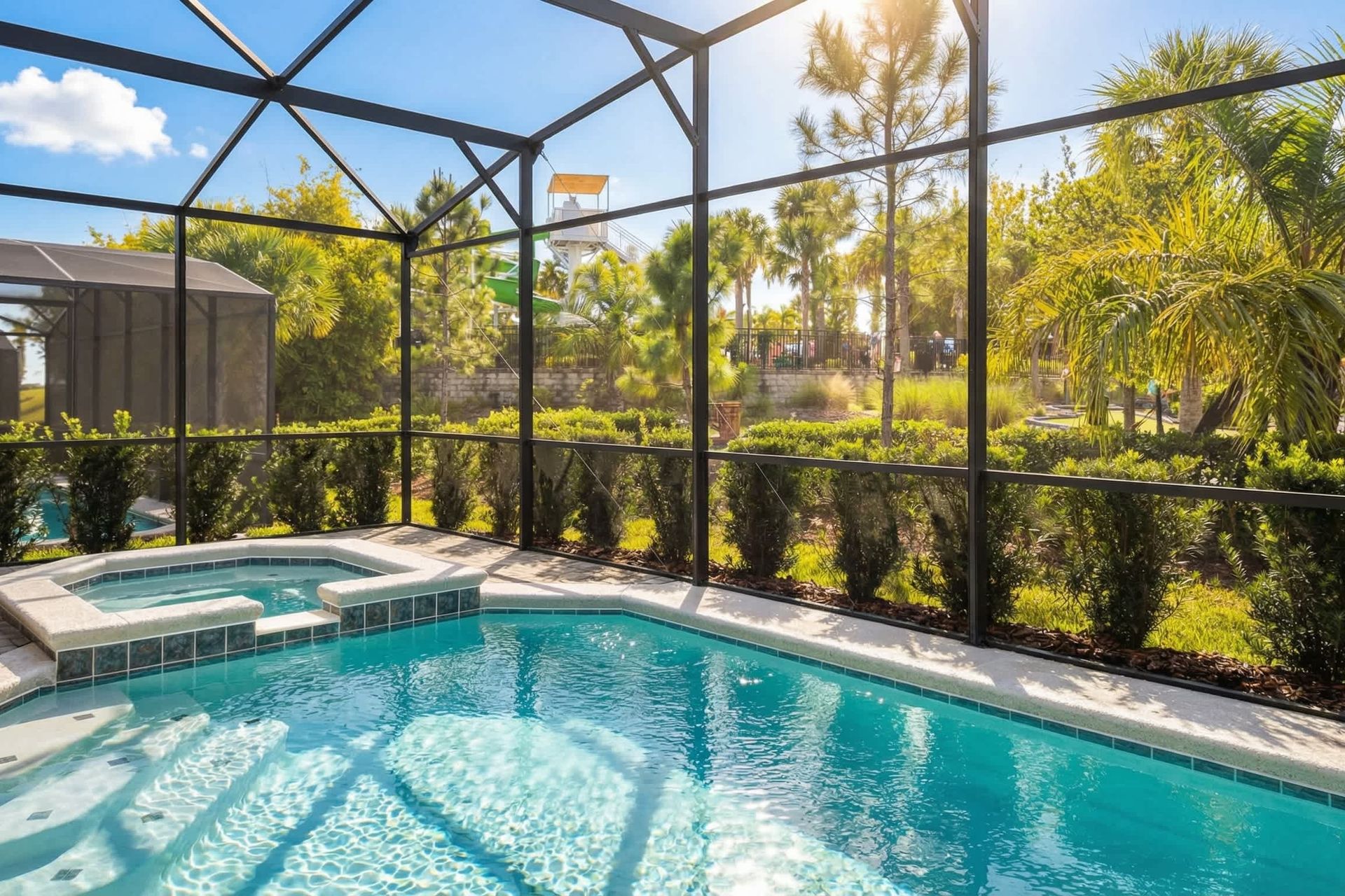 Relax and swim in the private pool and enjoy on the patio