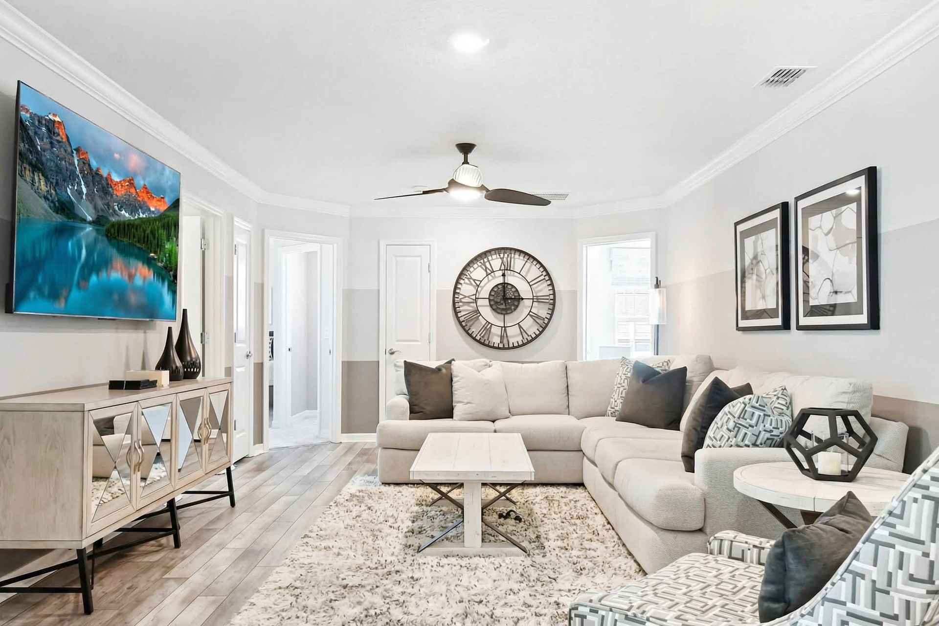 Stylish modern retreat with cozy seating, sleek decor, and a relaxing vibe!
