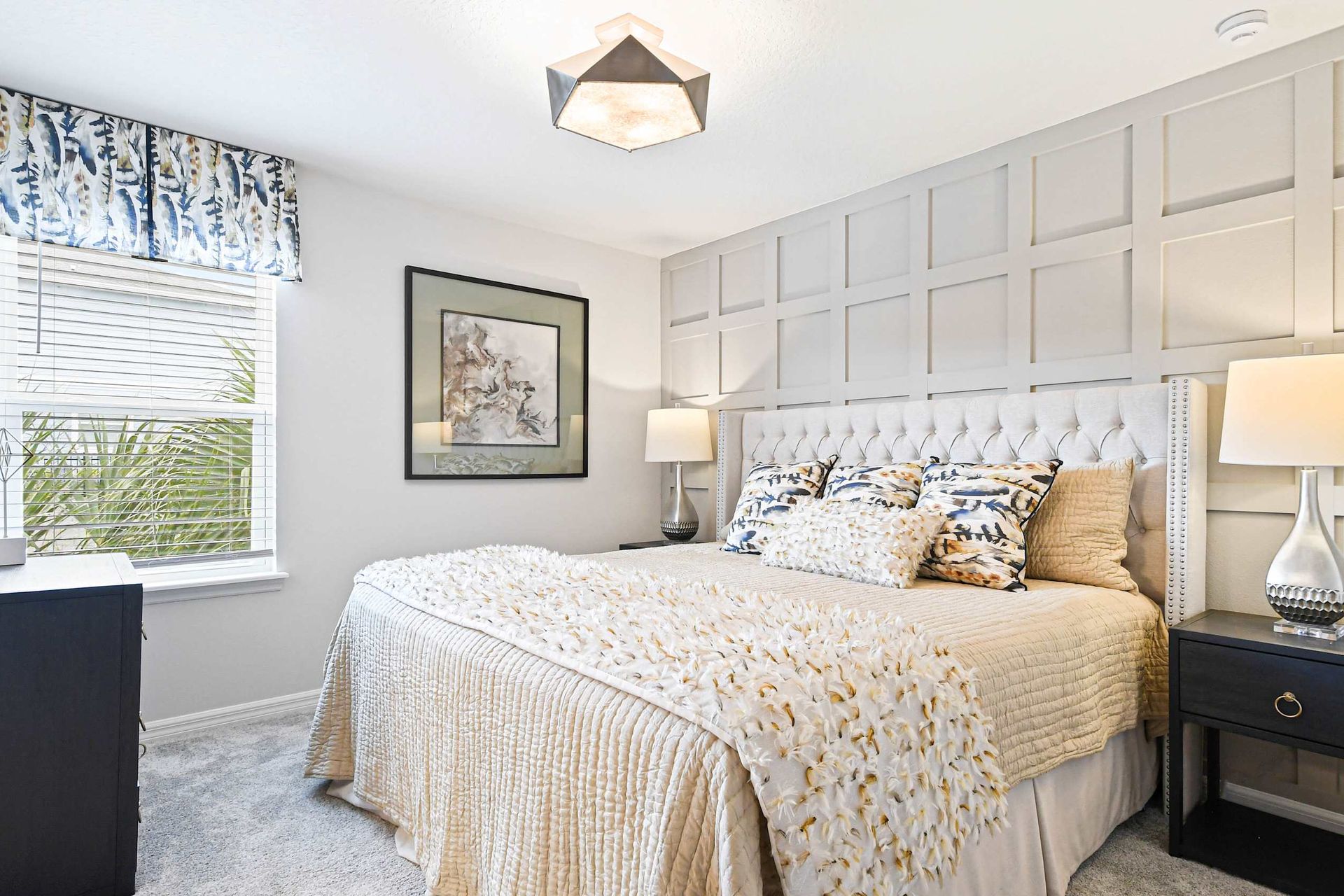 Elegant bedroom with plush bedding, stylish decor, and a serene, cozy ambiance!