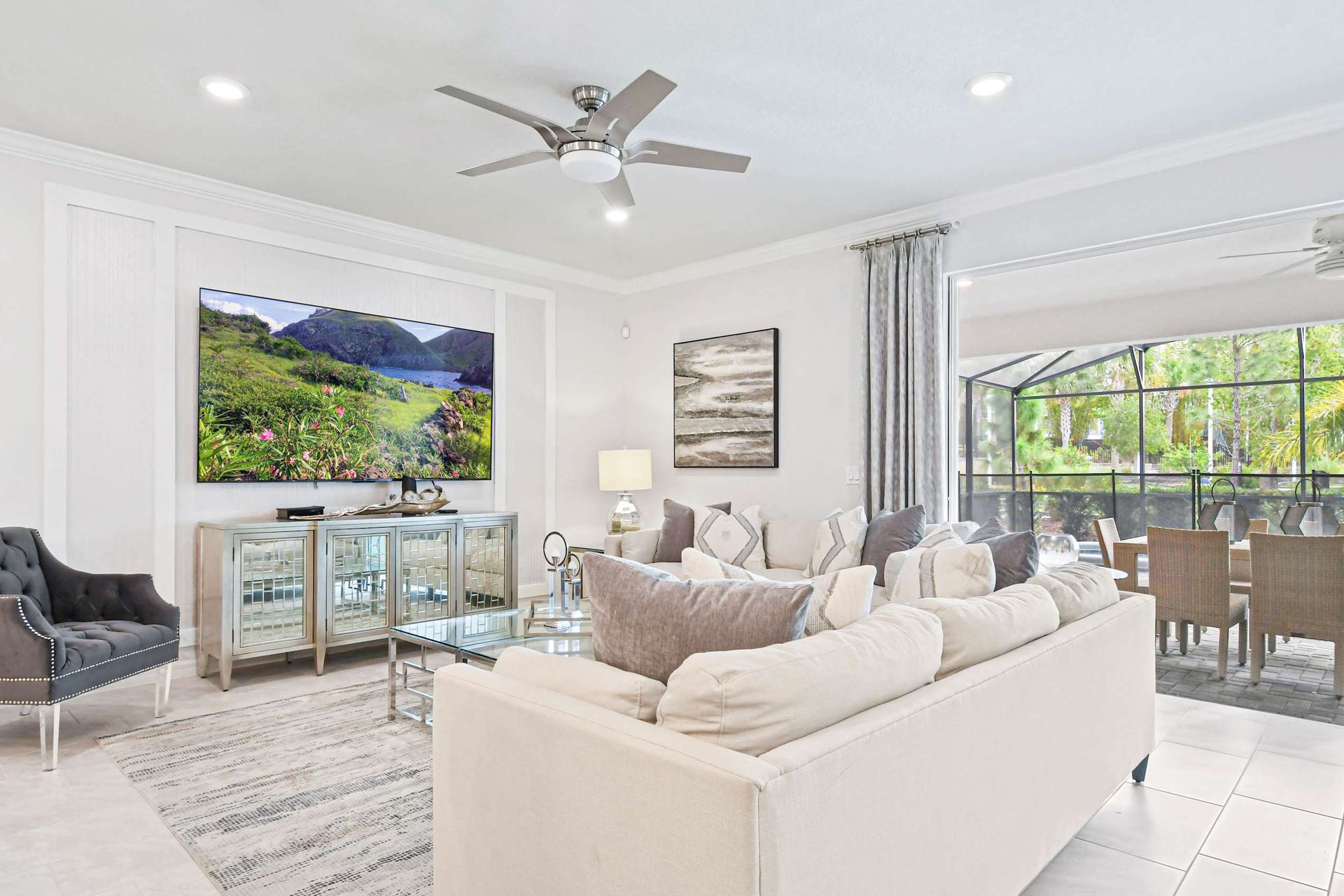 Kick back and relax in our spacious living room, where you can unwind with your favorite book or movie.