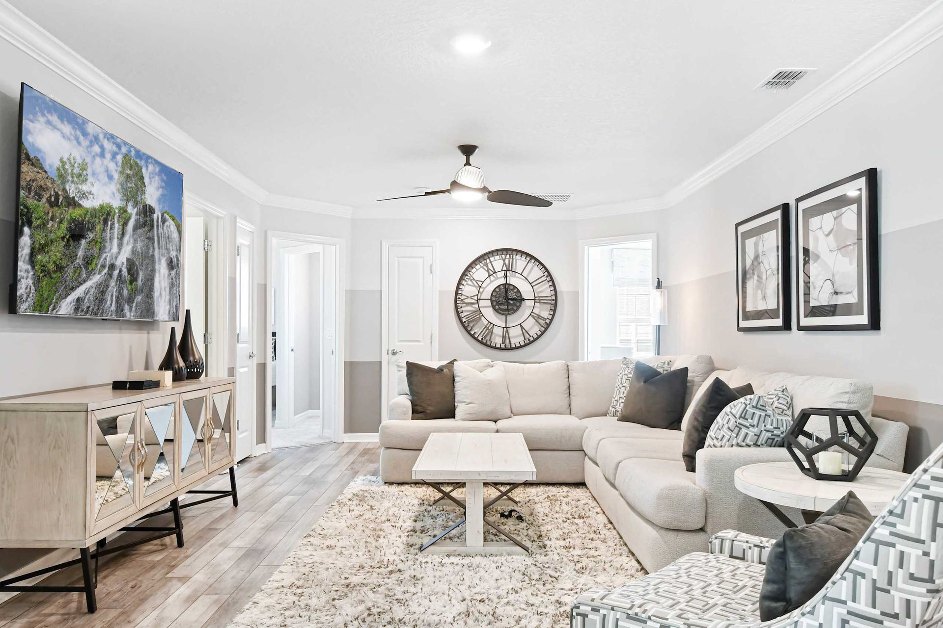 Stylish modern retreat with cozy seating, sleek decor, and a relaxing vibe!