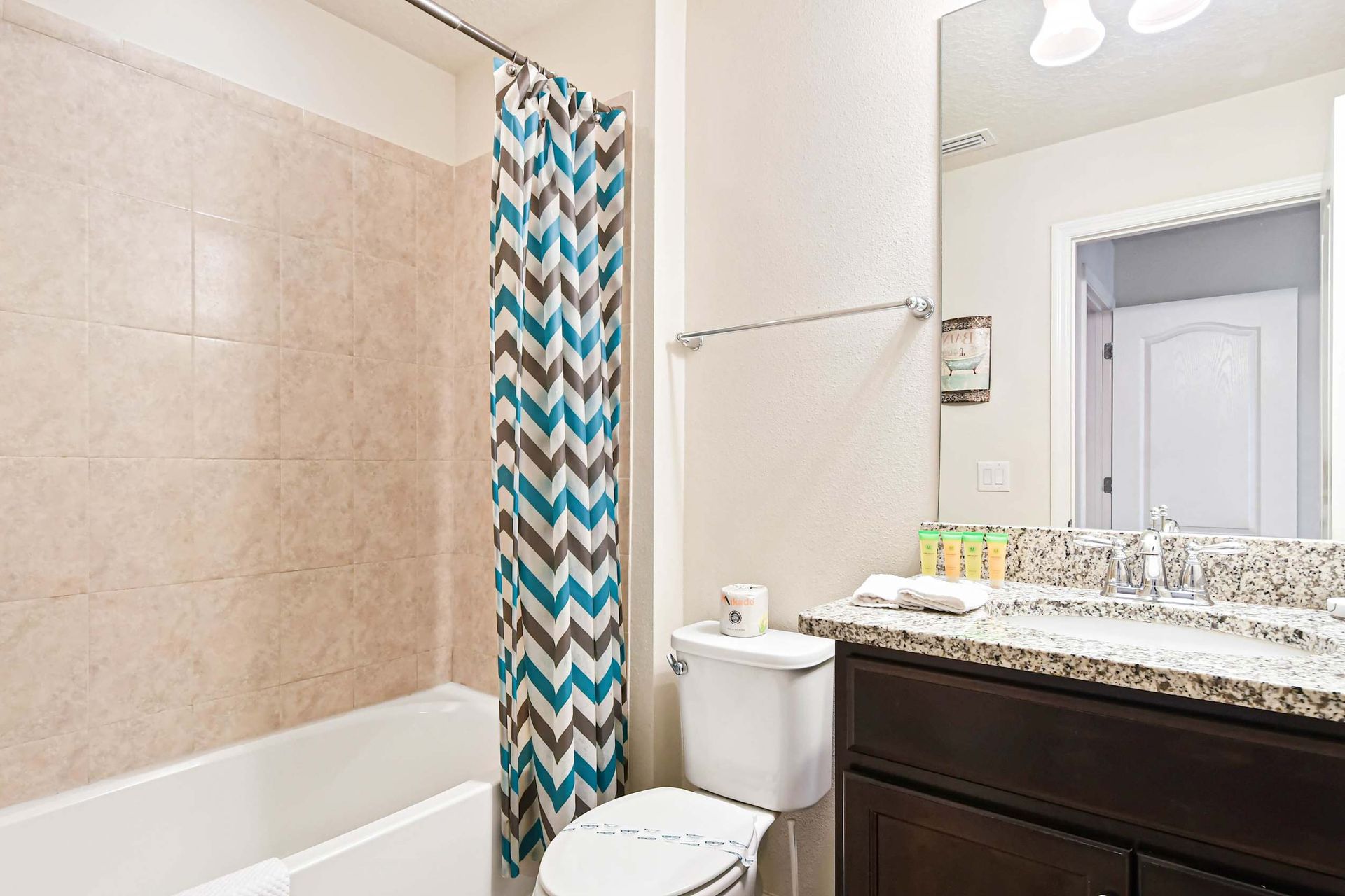 Pamper yourself in our elegant bathroom, offering you a relaxing oasis to unwind after a day of adventure.