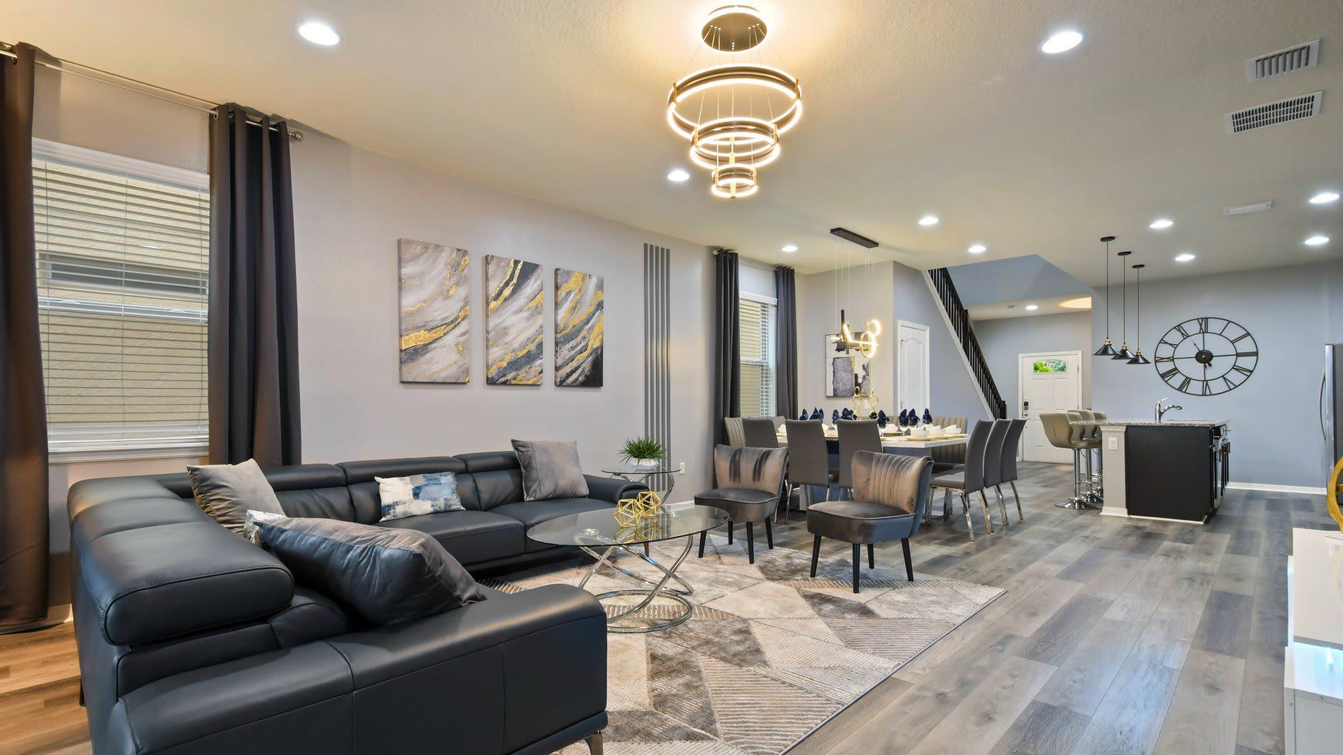 Luxury modern retreat with sleek decor, open layout & stylish lighting accents!