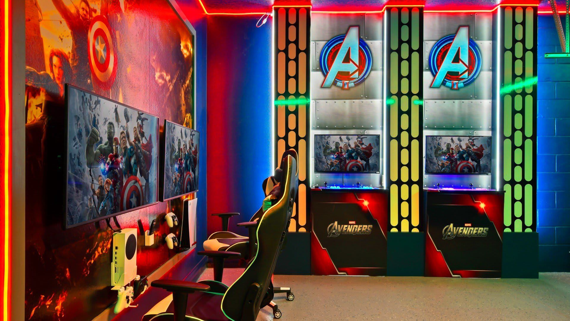 The game room is stylishly furnished with Avengers theme with cool lights (PlayStation 5 & XBOX Series S are provided)