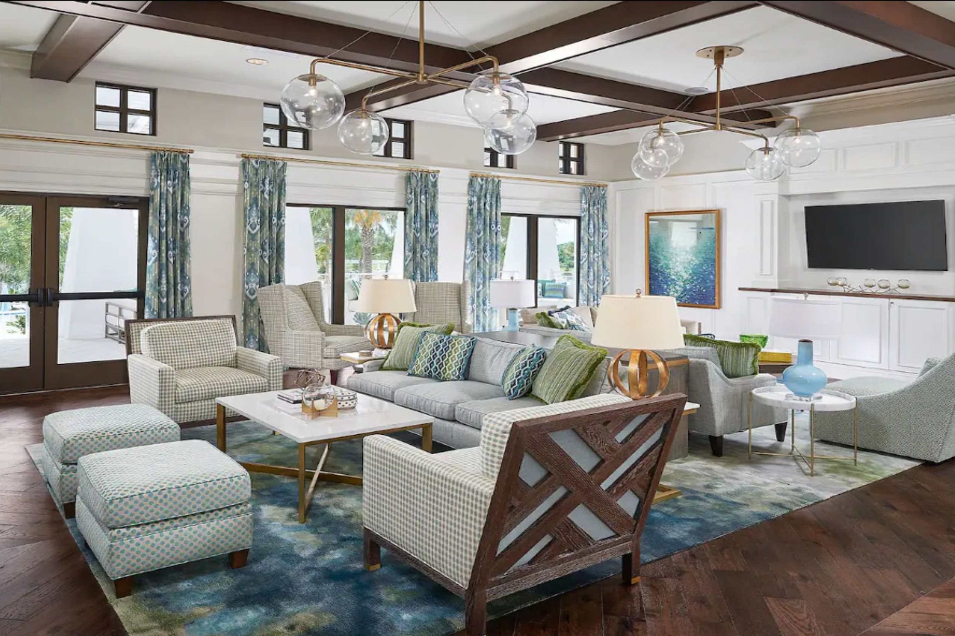 Elegant resort lounge! Relax in style with chic decor & cozy seating. 