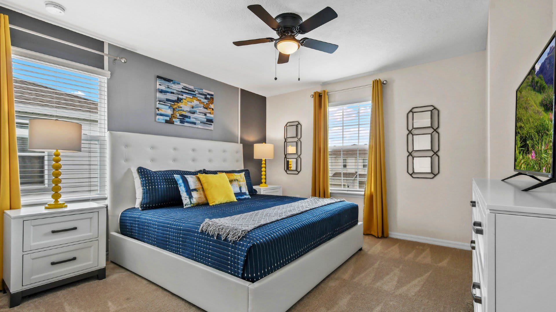 A king sized bed is perfect for your good night sleep.