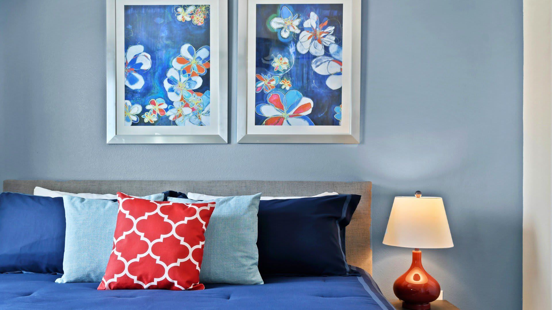 Stylish bed & a cool ceiling fan, good night secured