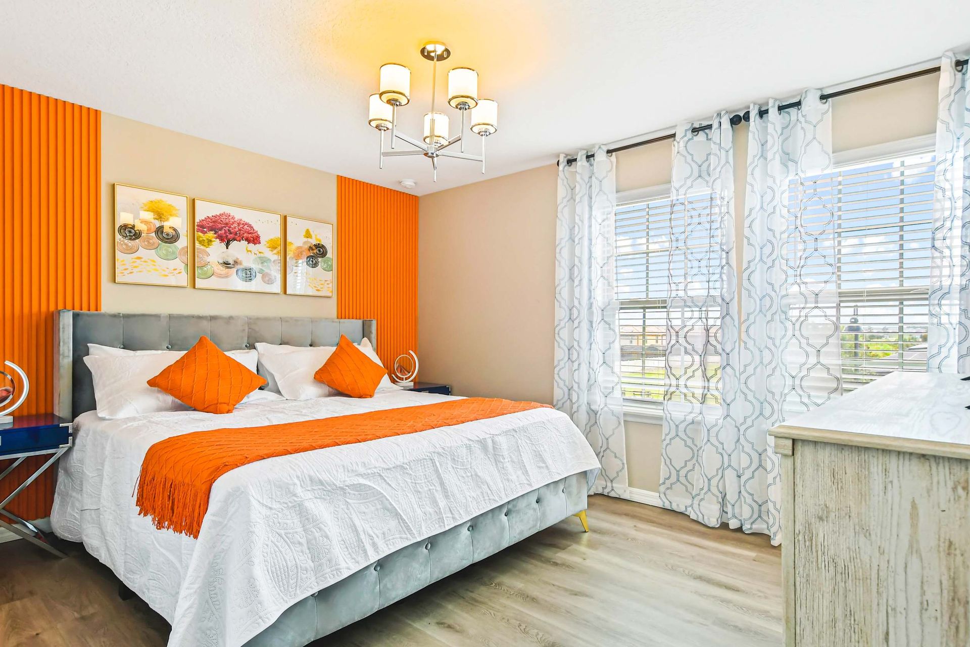 Experience luxury and comfort in our spacious bedroom, promising you a restful night's sleep.