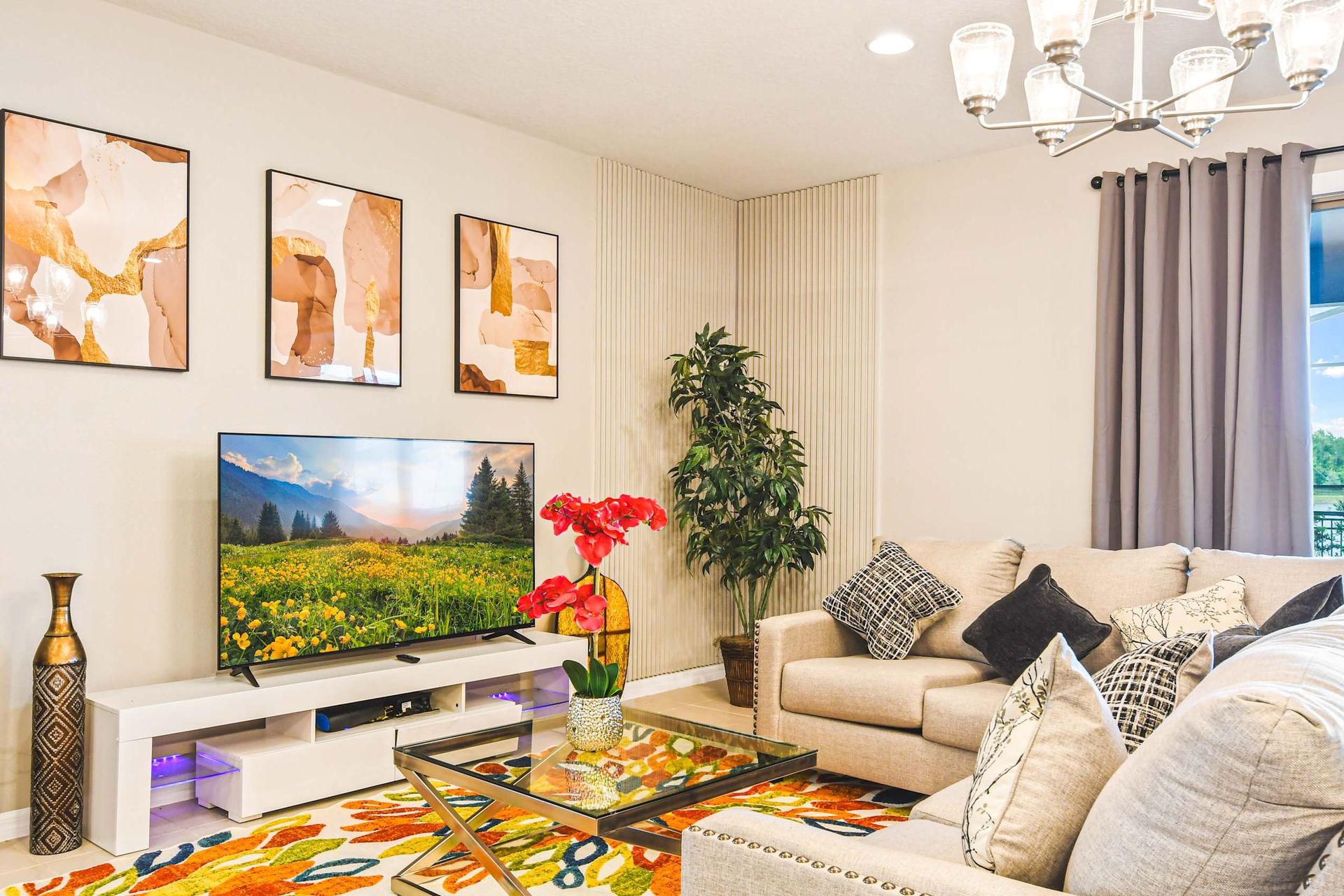 Modern, stylish retreat with cozy vibes, lake views & vibrant décor.