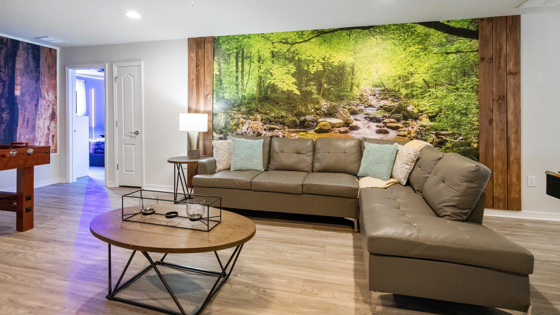 Cozy lounge with nature-inspired decor, plush seating, and a relaxing atmosphere!