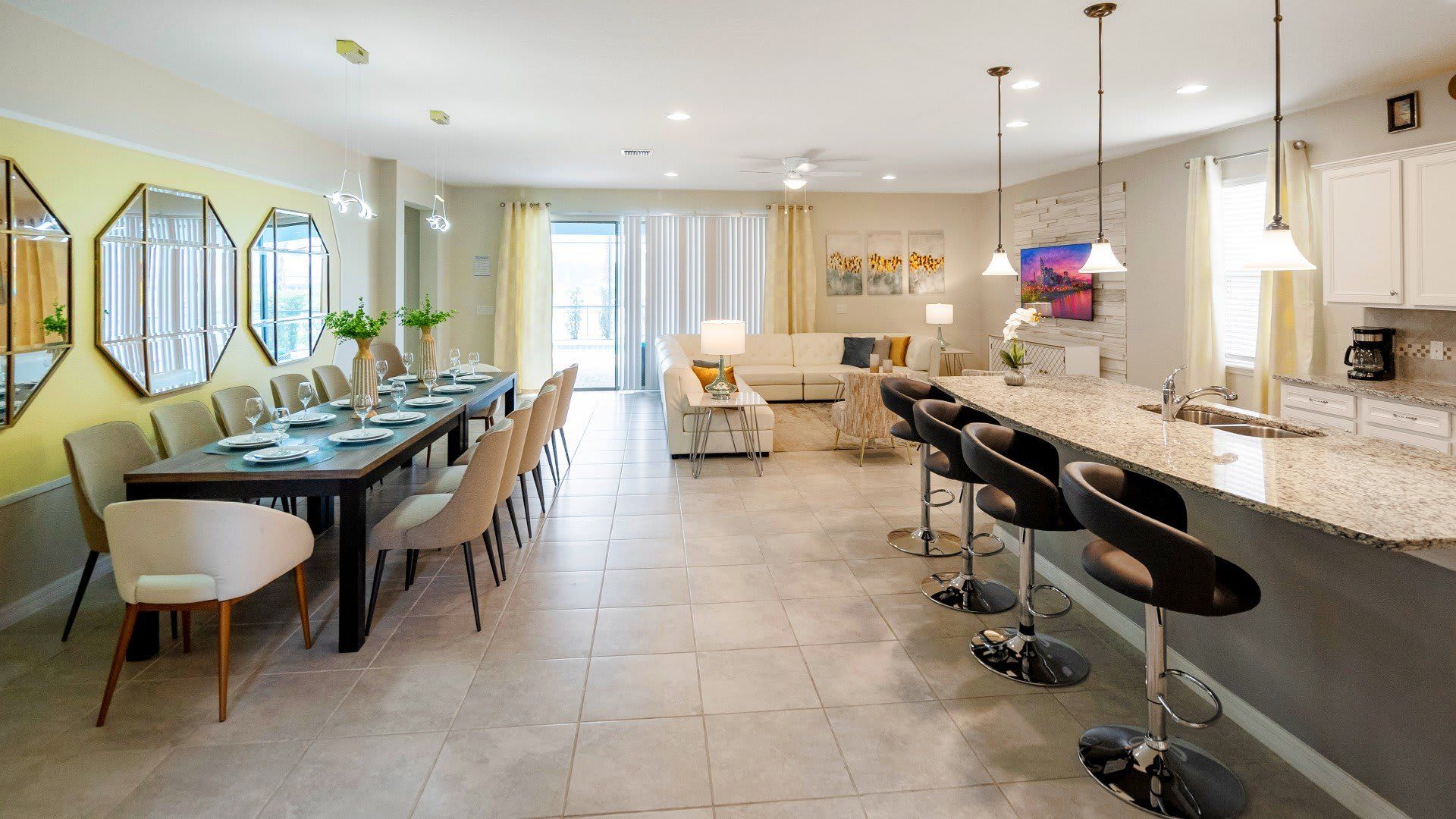 Spacious open-concept home with a sleek kitchen, elegant dining, and cozy living!