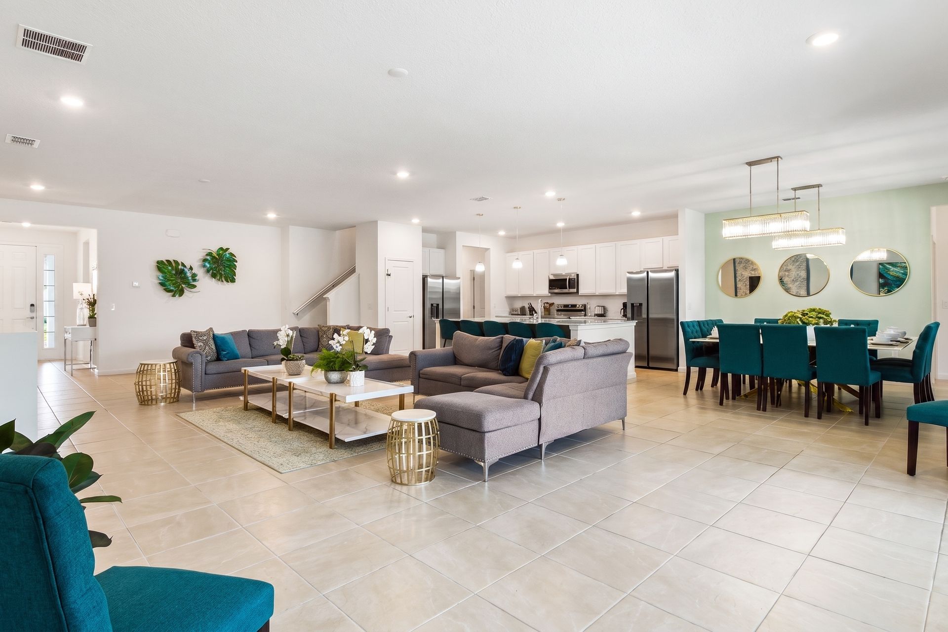 Spacious open-concept home with elegant décor, modern kitchen, and cozy seating!