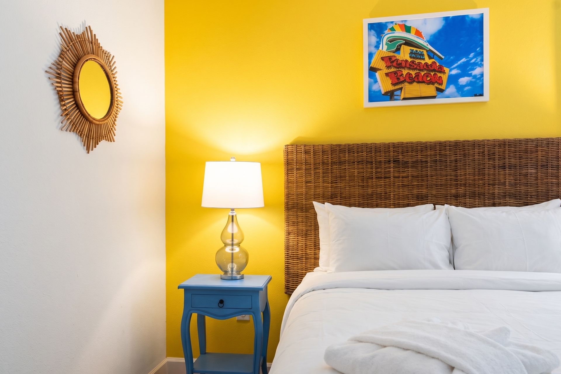 Sunny coastal retreat with vibrant decor and beachy vibes—pure relaxation awaits!