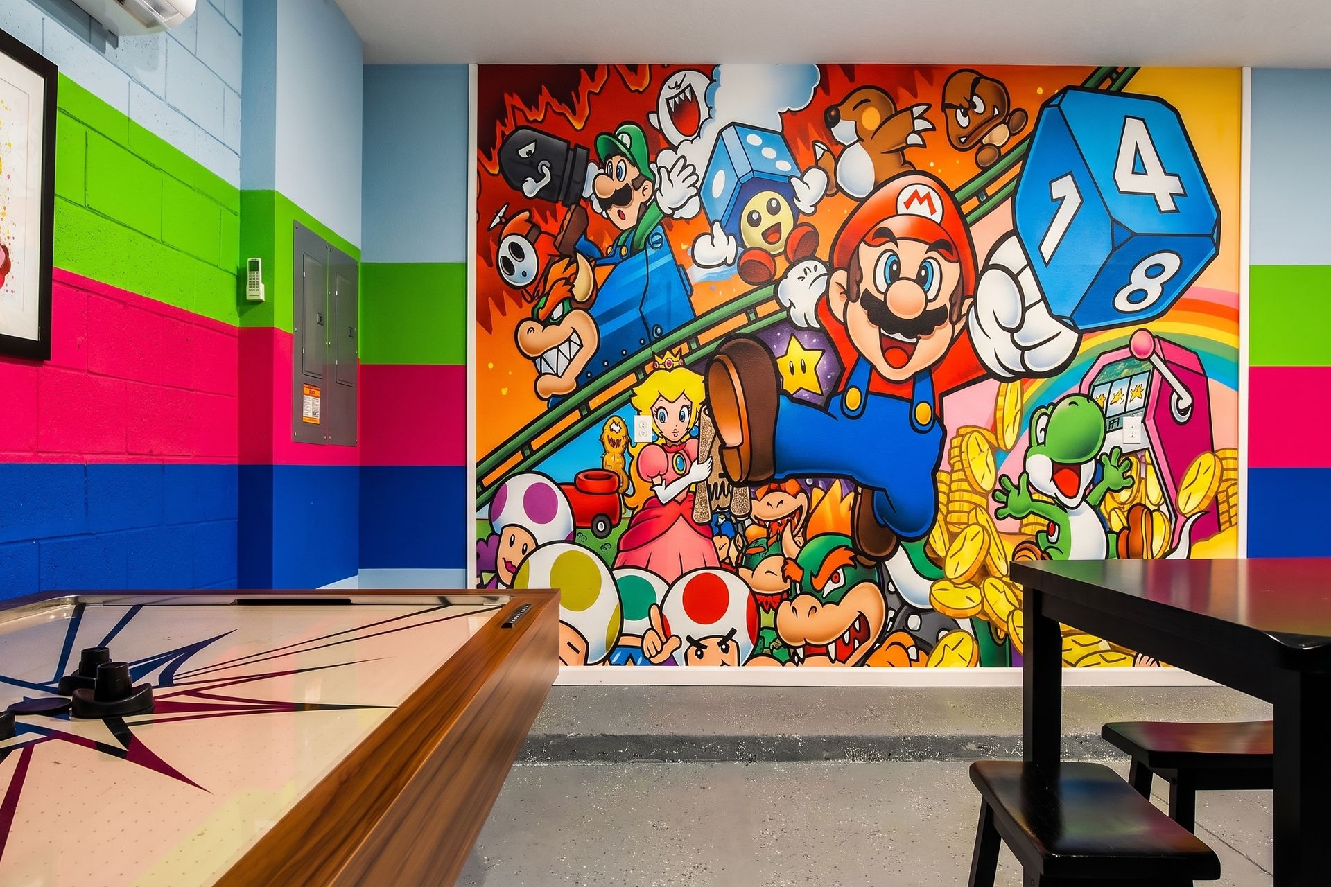 Fun-filled game room with vibrant décor, arcade vibes, and endless entertainment!