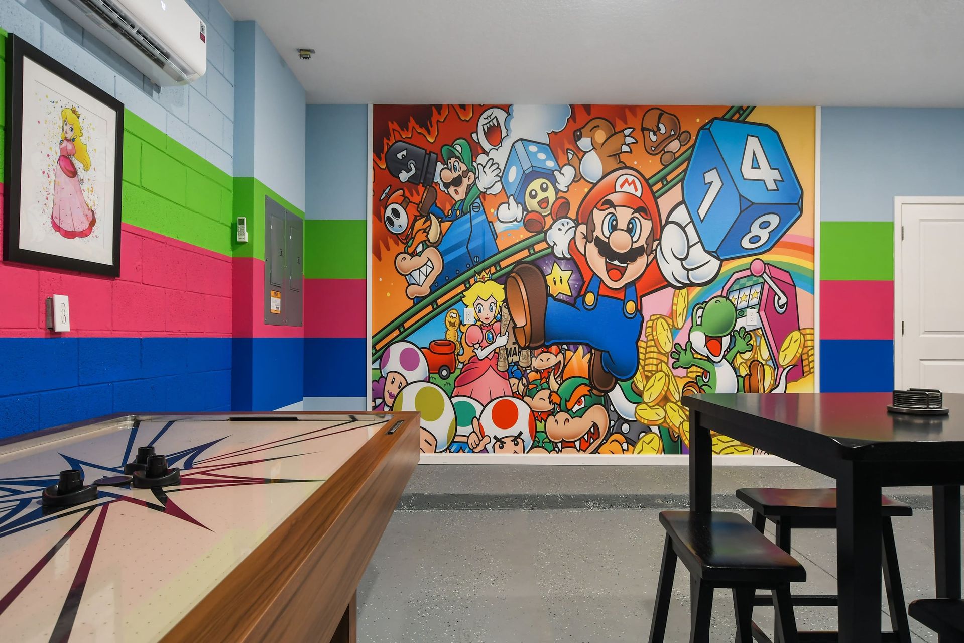 Fun-filled game room with vibrant décor, arcade vibes, and endless entertainment!